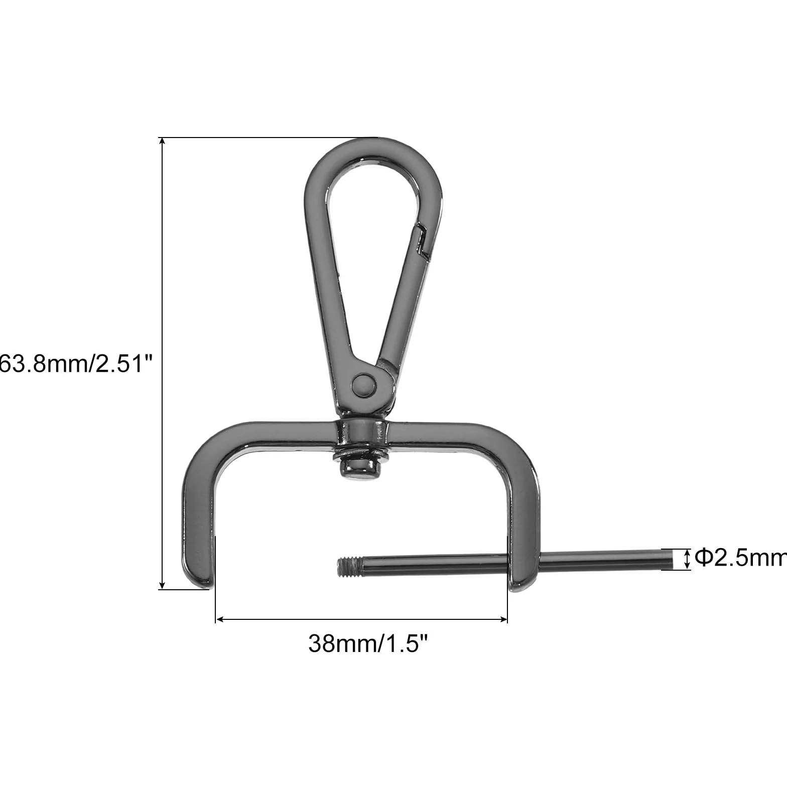 QUARKZMAN 4 szt. Obrotowe haczyki z karabińczykiem, 38 mm (1 cal) D-ring odpinany metalowy haczyk zatrzaskowy ze śrubokrętem do tworzenia toreb na klucze, czarny