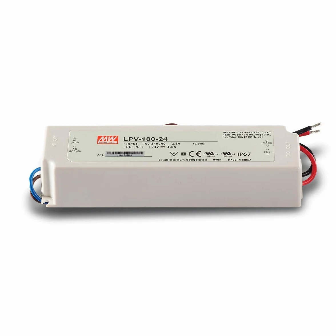 Meanwell LPV-100-24 transformator LED, 24 V / 4,2 A / 100 W, IP67, napięcie stałe