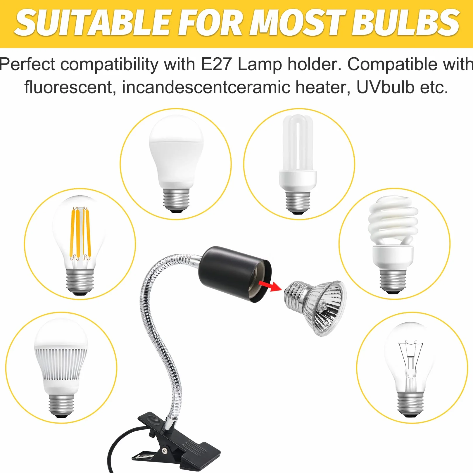 Turtle Lampa grzewcza z 3 żarówkami E27 w zestawie Lampa terrarium dla żółwi z klipsem dla gadów obracana o 360°, podgrzewana żółw, odpowiednia dla jaszczurek, żółwi, węży, kameleonów
