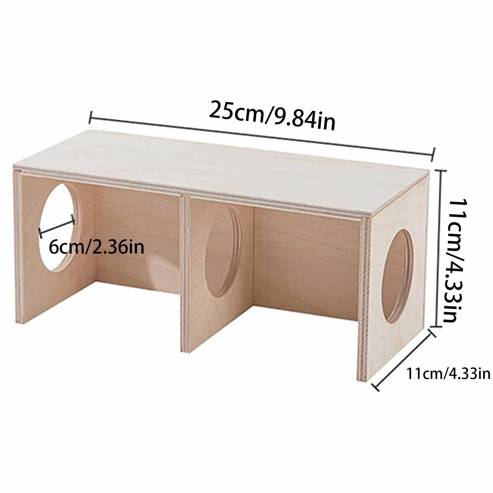 Wooden Hamster Conceal Habitat, 2-Chamber Multi-Room Small Animal Hiding Place, Natural Wood Hamster House and Maze, Cozy Shelter and Landscape Ornament for Hamsters, Gerbils,small Pets