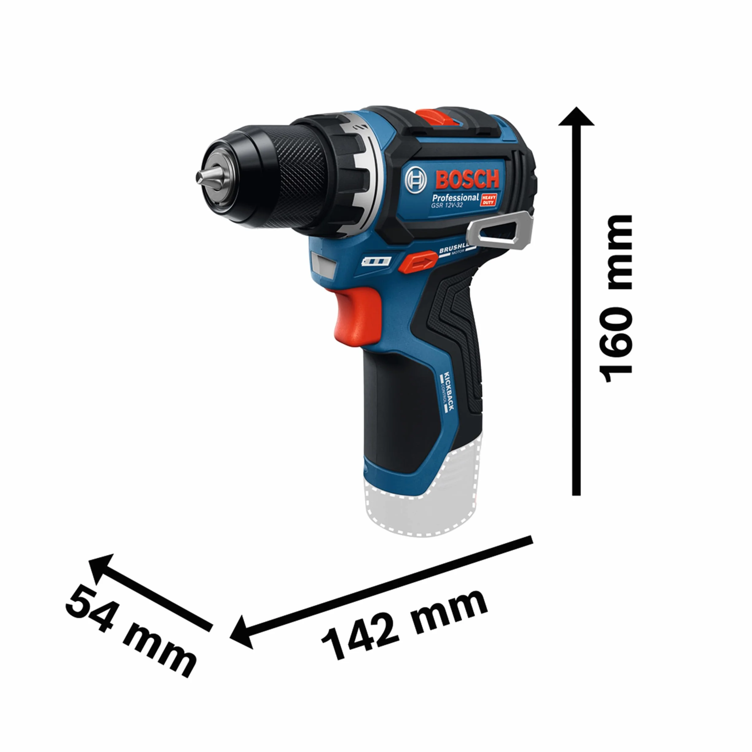 Bosch Professional 12V System Wiertarko-wkrętarka akumulatorowa GSR 12V-32 (Advanced KickBack Control, silnik bezszczotkowy, akumulator 2,0 Ah, ładowarka GAL 12V-20, torba narzędziowa)