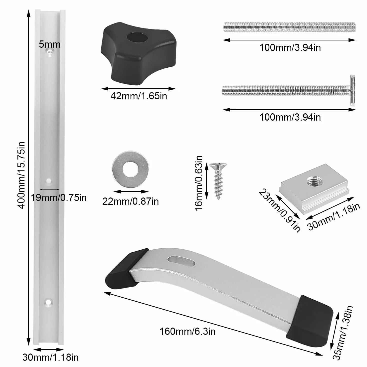 T Track aluminium z 2 suwakami M8 i pierścieniem ze stali nierdzewnej M8 prowadnica ślizgowa do piły stołowej