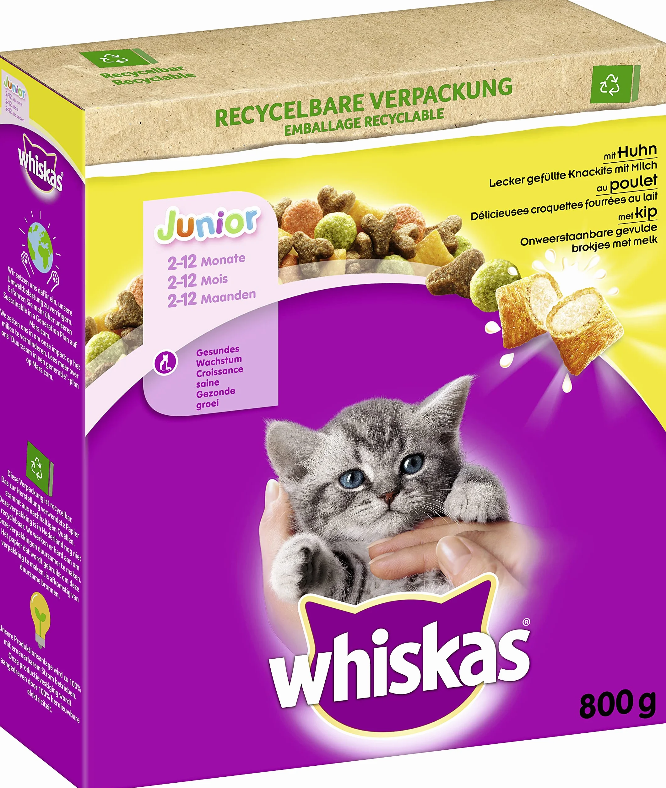 WHISKAS® Karton suchy Junior z kurczakiem 5 x 800 g