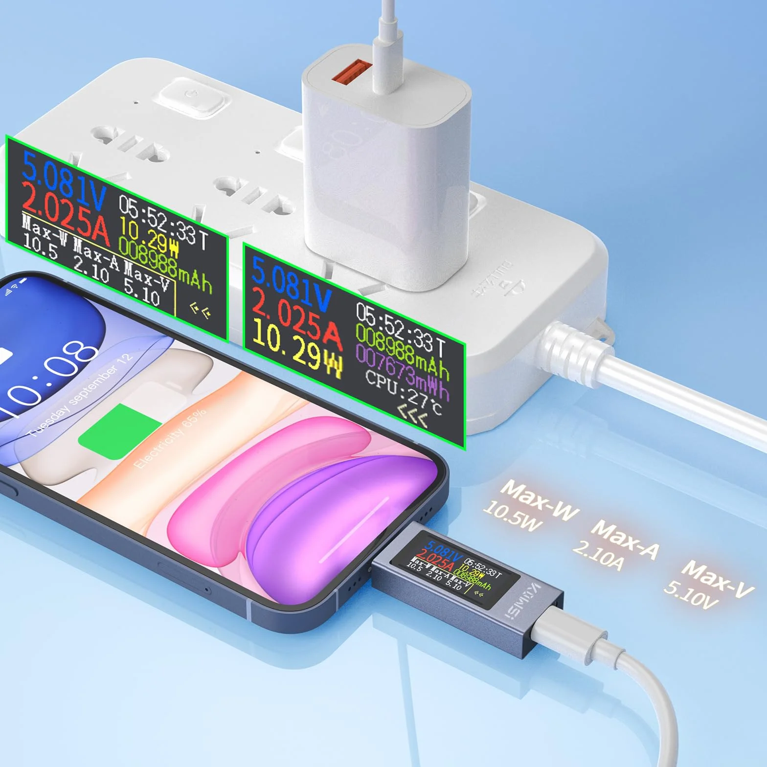 YOJOCK Tester USB C multimetr cyfrowy 4-30 V 0-12 A USB woltomierz woltomierz amperomierz, tester napięcia i prądu detektor ładowania akumulatora ładowarka USB Tester elektryczny (tester USB C)