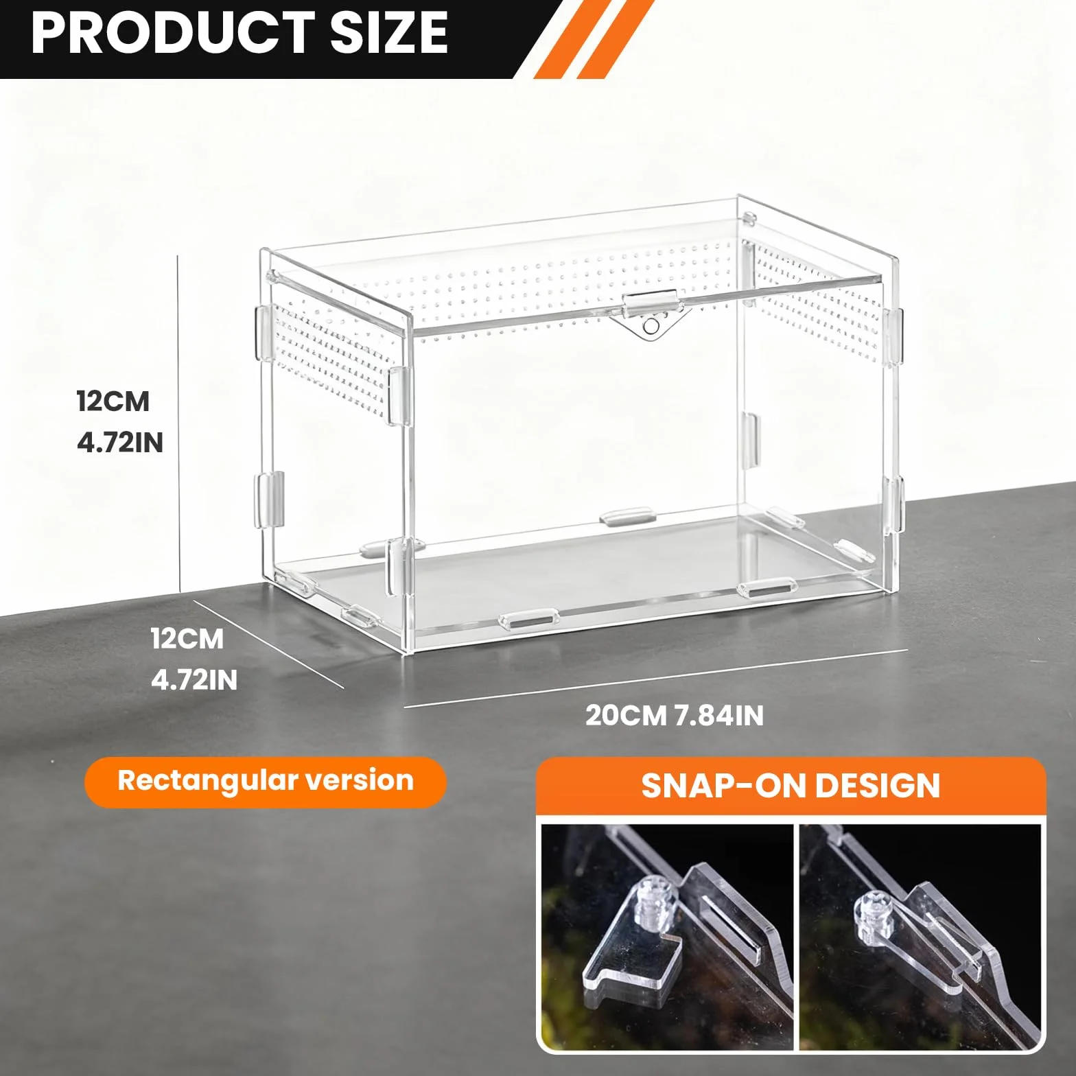 Terrarium akrylowe ślimaki, 20 x 12 x 12 cm, terrarium akrylowe, przezroczyste małe z otworami wentylacyjnymi wivarium, dla pająków, gekonów, żółwi, pojemnik na owady