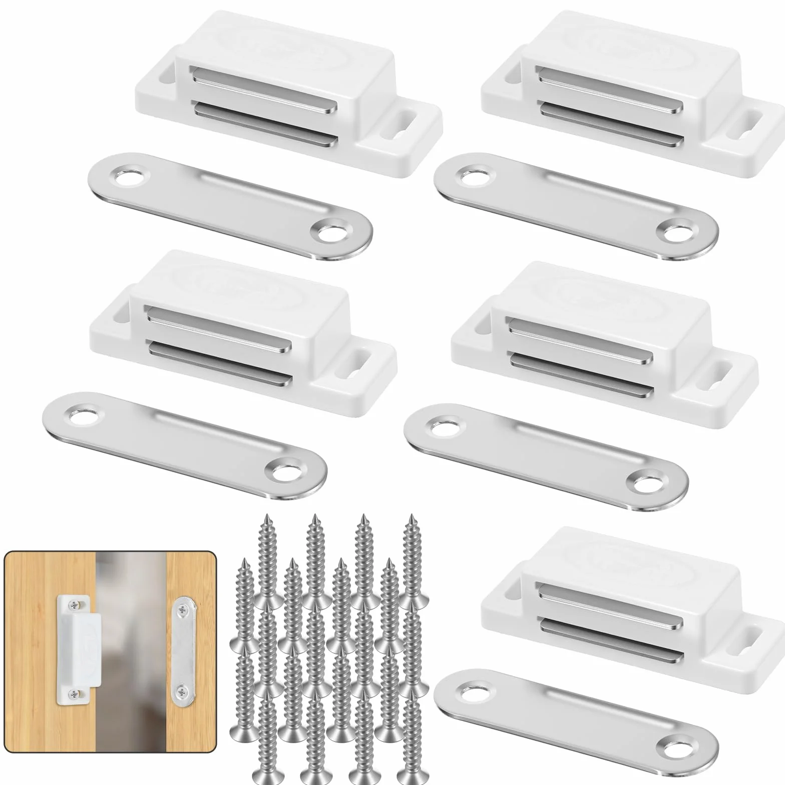 5 sztuk zatrzasków magnetycznych w kolorze białym, magnesy na drzwi, magnetyczne zamknięcie do szafy, drzwi szafy, drzwi, mebli, szuflad