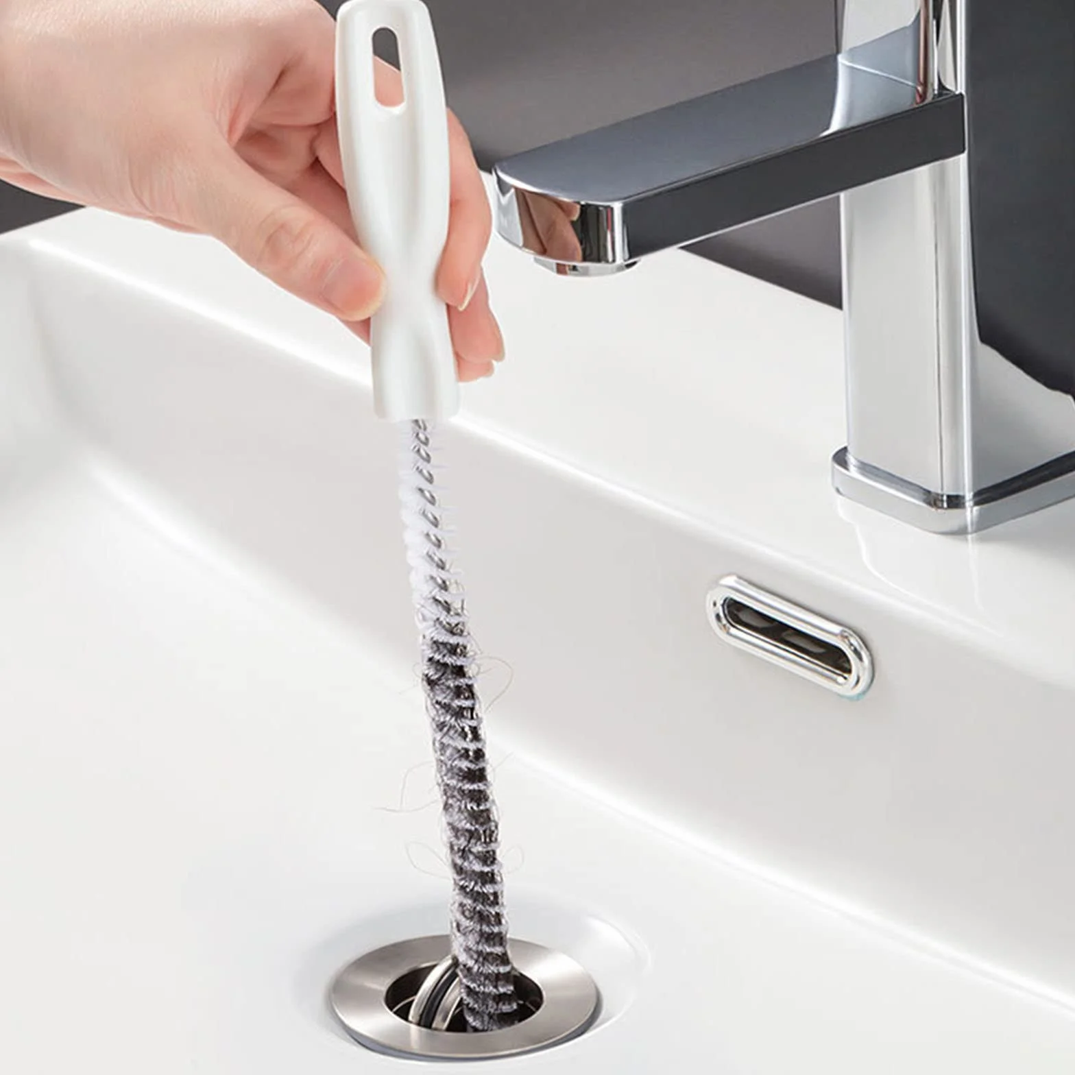 KEYRI 2-częściowa szczotka do czyszczenia odpływu, elastyczna szczotka do czyszczenia zlewu 45 cm, do odblokowywania odpływów i węży, narzędzie do drenażu do łazienki, kuchni (2 sztuki)