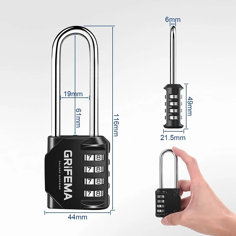 Faucet GA1002 - Kłódki bezpieczeństwa, 4 cyfry, 2 sztuki, Krótki Koszulka, Czarny