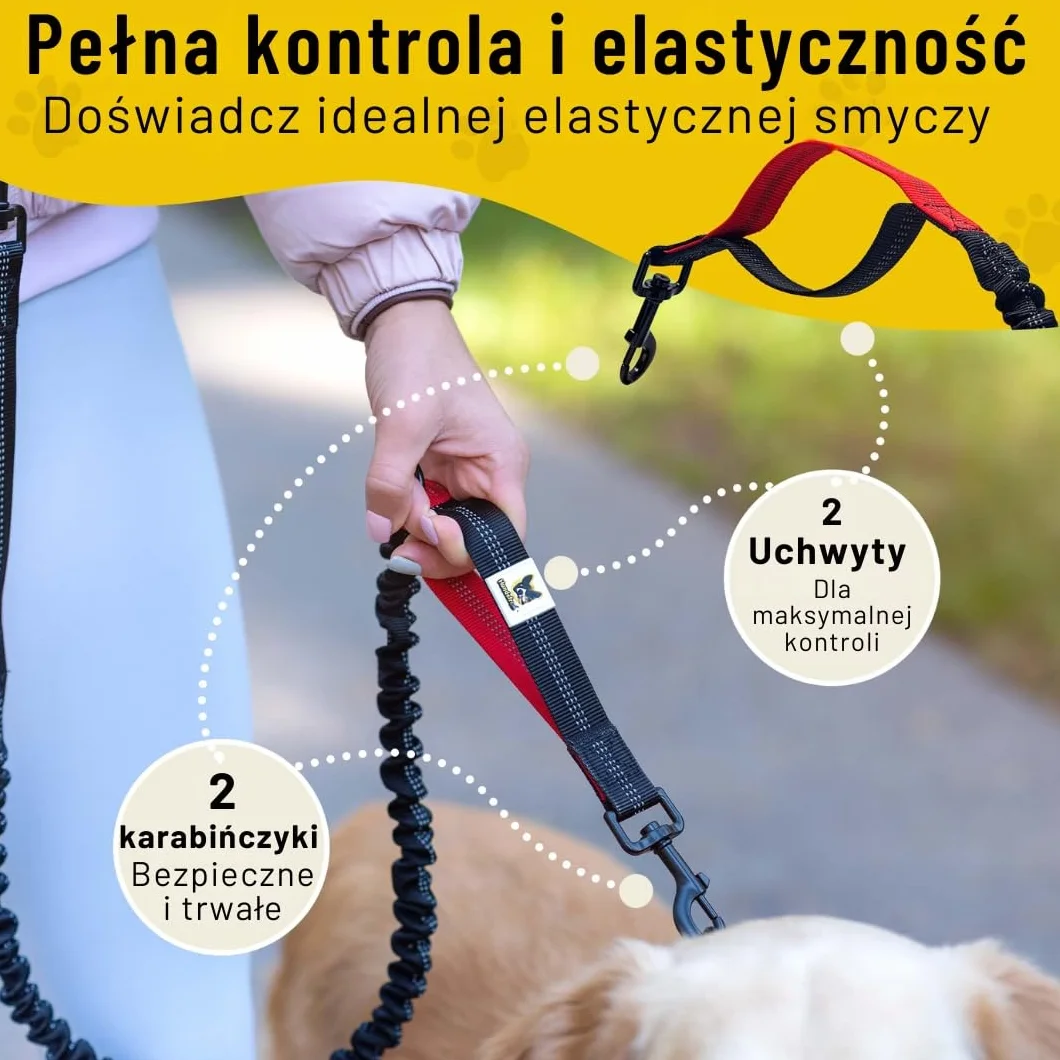 Hundefreund Elastyczne Przedłużenie Smyczy – 120 cm Wymienny Element z Amortyzatorem i 2 Odblaskowymi Uchwytami – Kompatybilne z Bezręcznymi Smyczami dla Psów (Czerwona)