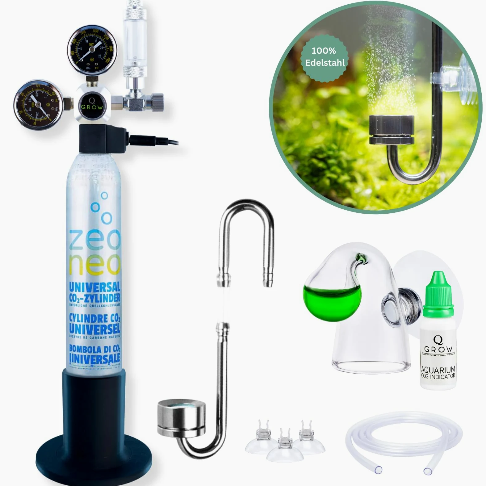 Q-Grow CO2 System Aquarium kompletny zestaw dyfuzor stali nierdzewnej regulator ciśnienia butelka CO2 425 g do 500 l