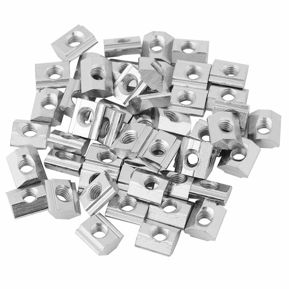 Nakrętki rowkowe T-slot M5 stal węglowa 50 sztuk do profili aluminiowych EU20 niklowane