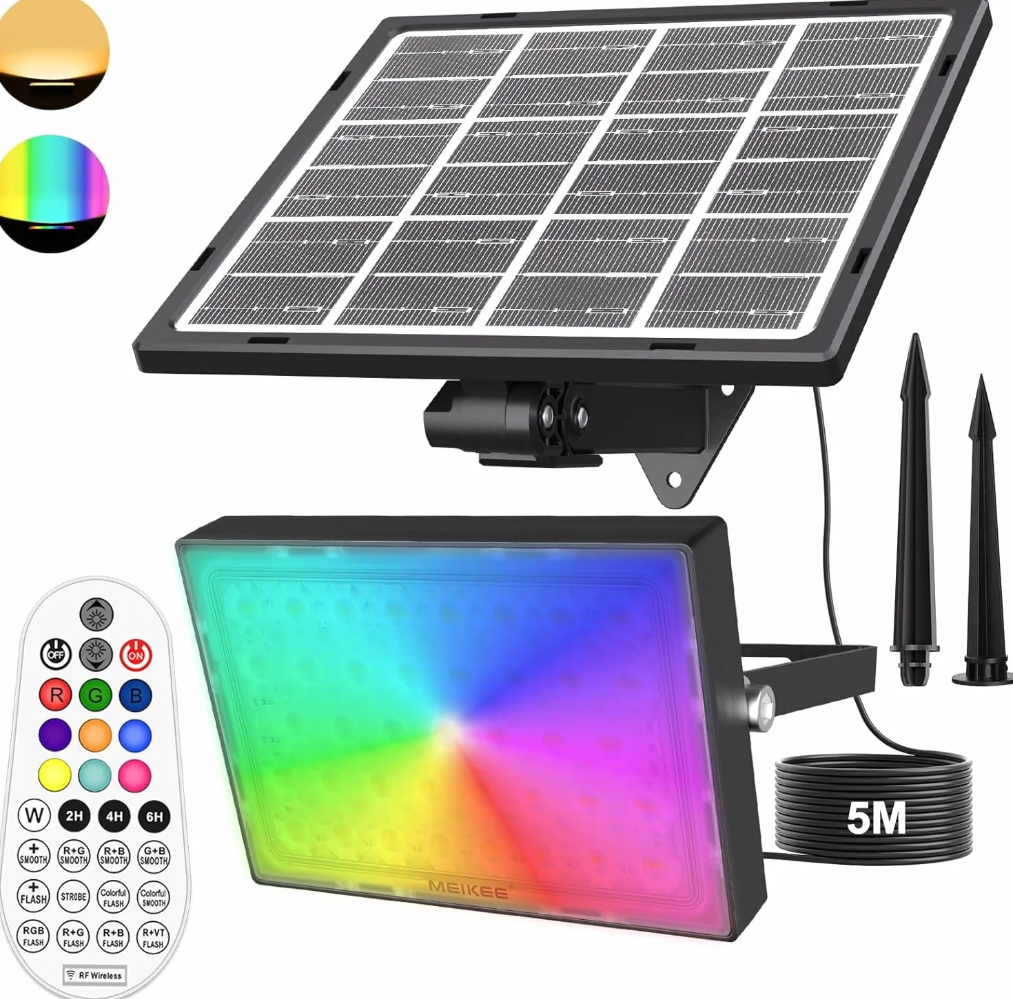 MEIKEE Reflektor RGB 30 W LED z pilotem zdalnego sterowania RF 360°, wodoszczelny IP66, 10 kolorów, 12 trybów, timer, funkcja pamięci, kolorowy, do ogrodu, na imprezę, Boże Narodzenie