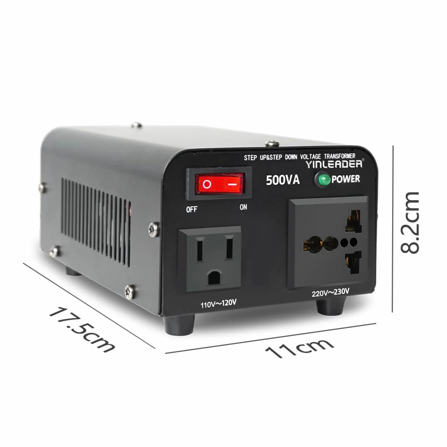 Yinleader Amerykański przetwornica napięcia 500 W, 230 V, 110 V, 500 VA, wejście: 110 V lub 220 V / Wyjście: 110 V i 220 V