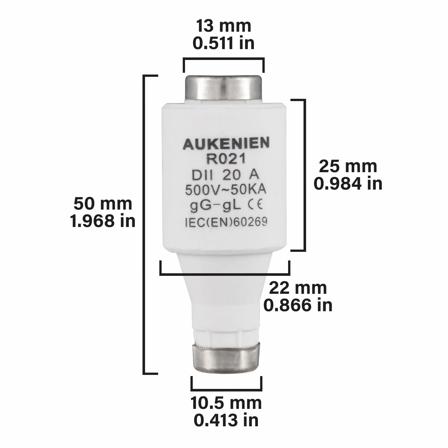 AUKENIEN DII E27 R021 Bezpieczniki ceramiczne spiralne 20A Bezpiecznik spiralny 20Amp 500V 50KA Bezpieczników Diazed Wkładki bezpiecznikowe do ochrony kabli i linii (opakowanie 10 sztuk)