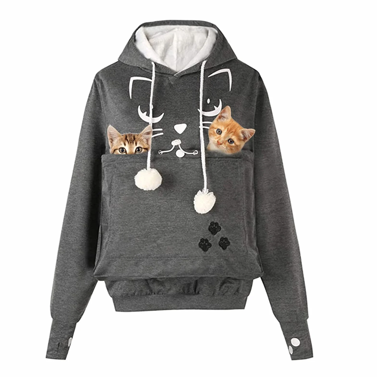 Bluza z kieszenią na zwierzęta AMOYUN, bluza z kieszenią na kota, plus size, bluza z długim rękawem, kieszeń na szczeniaka, długi rękaw, kieszeń na psa, bluza z kapturem, ciepła, duża kieszeń, top na