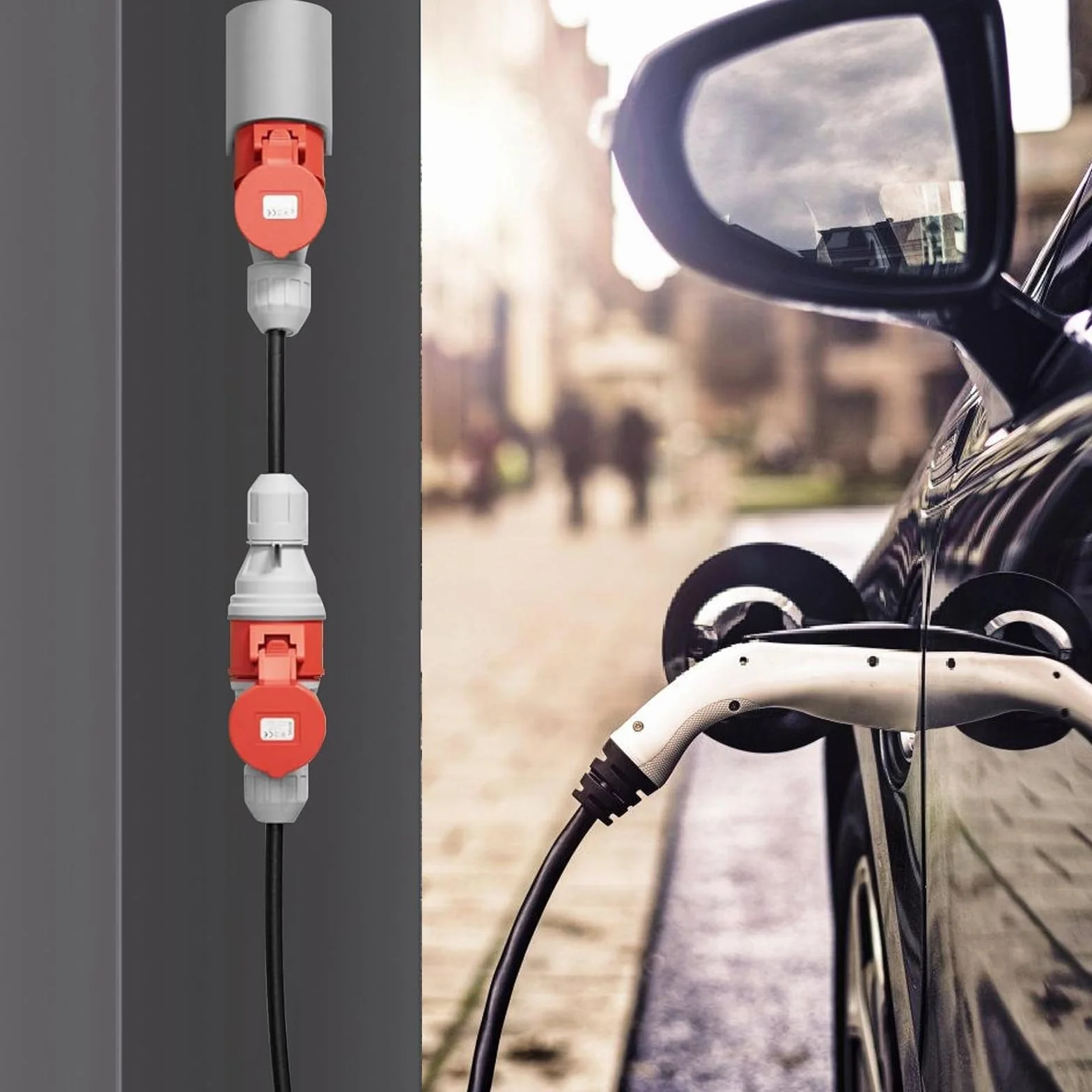 Adapter CEE 32 A na 16 A, z kablem o długości 50 cm, ochrona IP44, 5-biegunowy, rozdzielacz prądu 400 V, adapter do samochodów elektrycznych, akcesoria do warsztatów, przemysłu i budownictwa