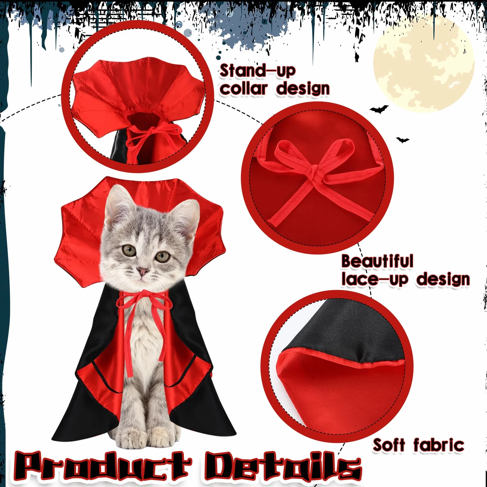 Kostium dla psa na Halloween, peleryna, kostium wampira dla kotów, psa, kota, zwierząt domowych, peleryna dla zwierząt domowych, kostium dla psów, Halloween, kostium Cosplay dla małych psów i kotów
