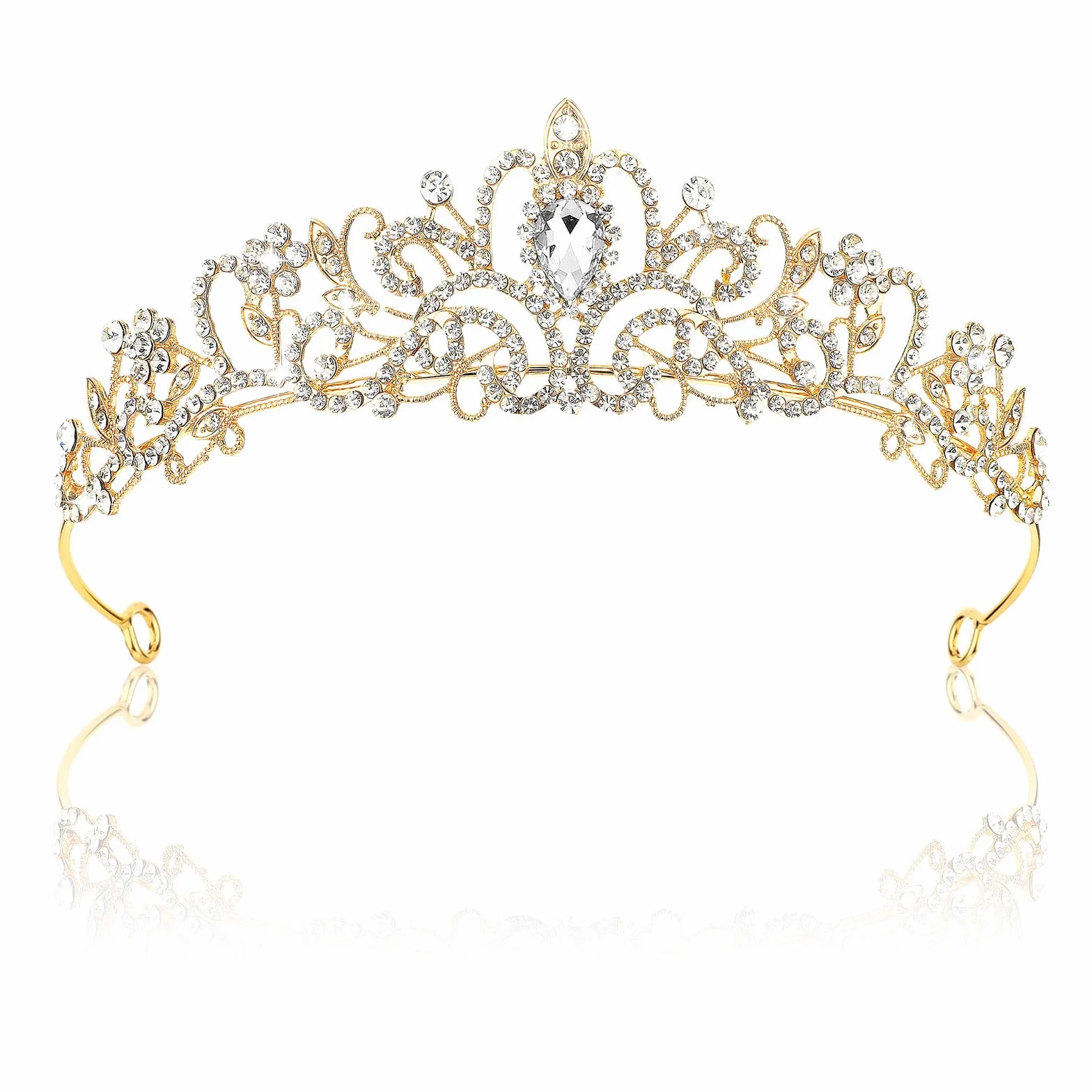 Gjinxi Korona tiarowa dla kobiet i dziewcząt, złota korona, diademki dla kobiet, elegancka opaska na głowę, kryształowa królewska królowa, akcesoria do włosów na urodziny, wesele, przyjęcie