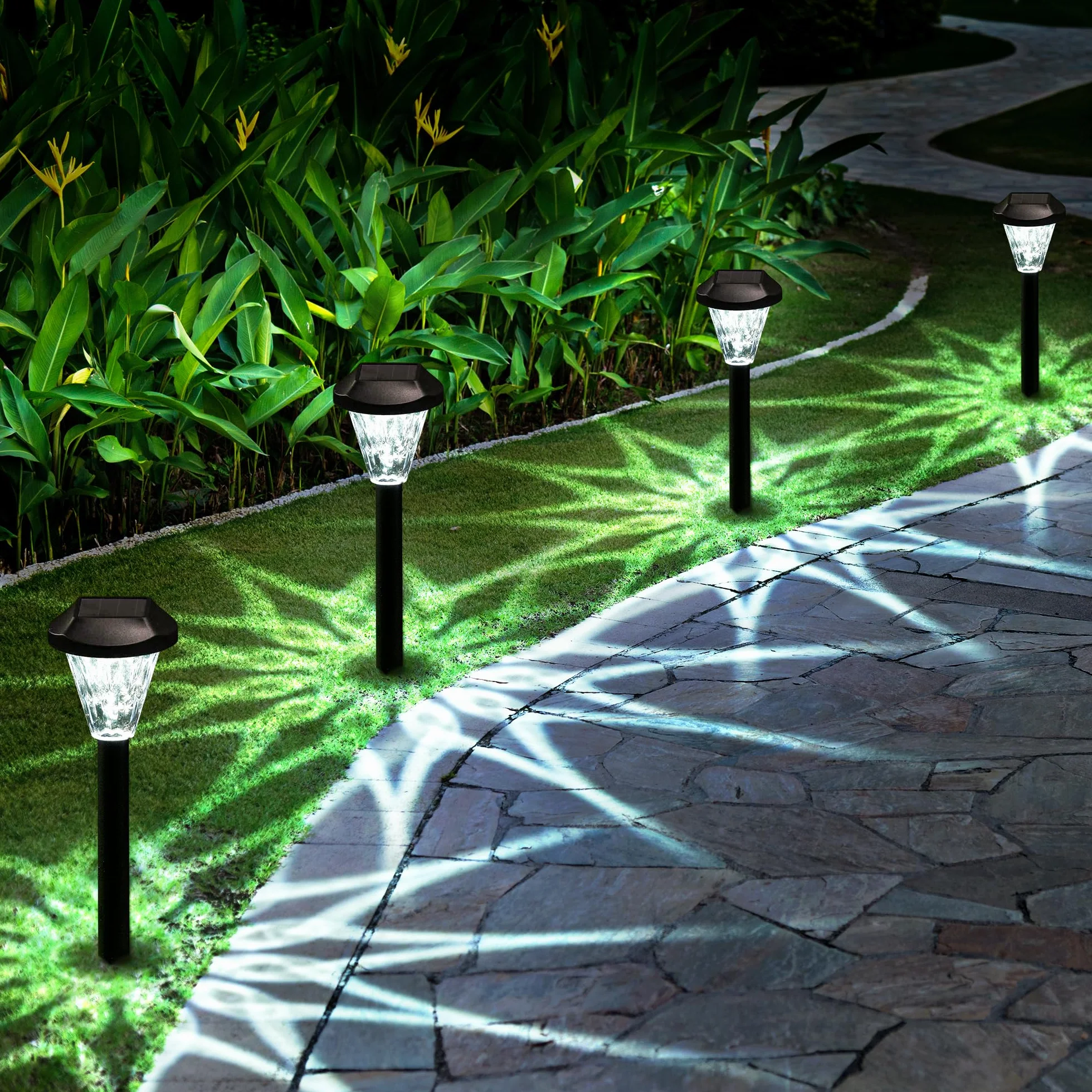 GIGALUMI 8 sztuk lamp solarnych na zewnątrz, wodoodporne, nowe, ulepszone lampy solarne na zewnątrz, solarne lampy zewnętrzne na patio, trawnik, podwórko i krajobraz