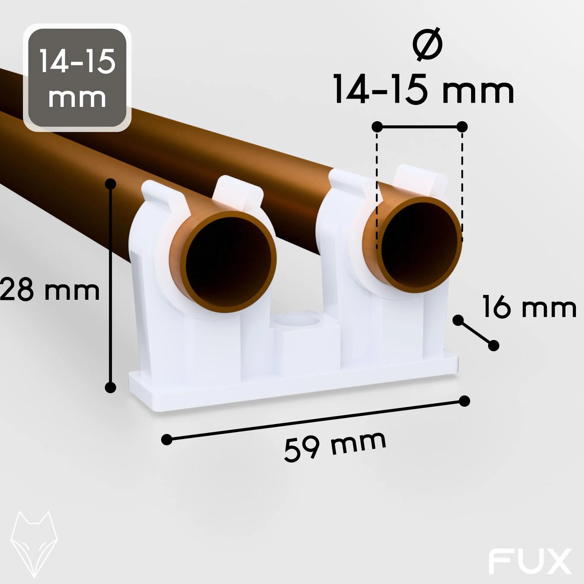 FUX 5 klipsów do rur 14-15 mm, zaciski do rur z gwintem metalowym M6, uchwyt do rur, podwójna obejma do instalacji sanitarnych i grzewczych
