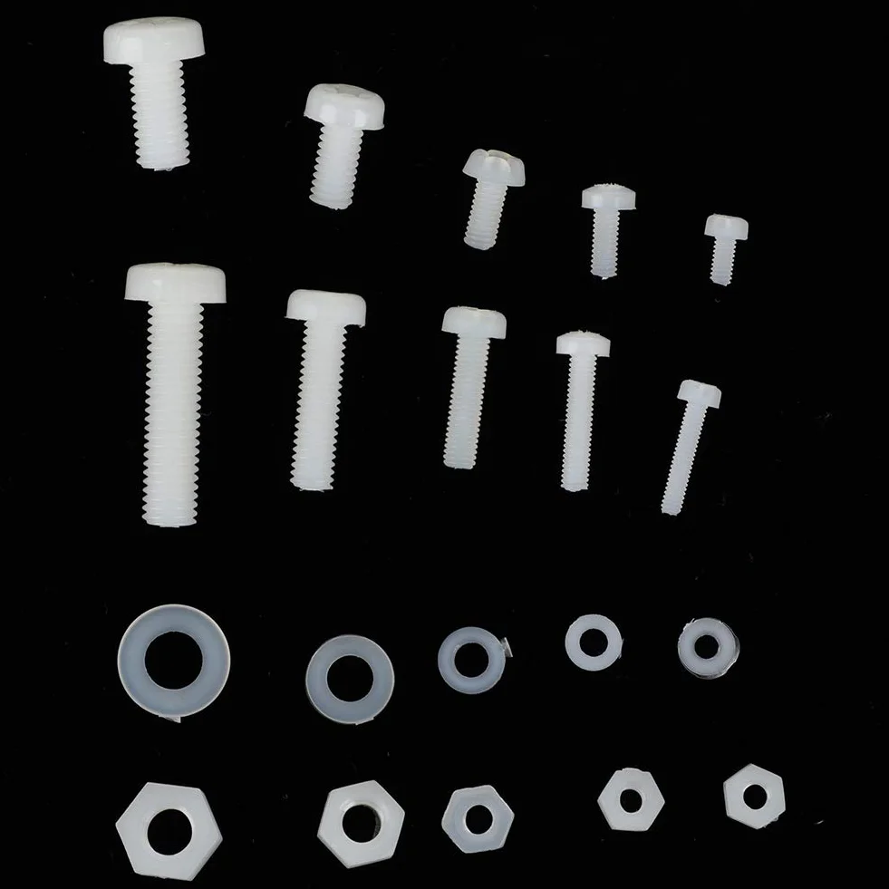 Nylonowe Plastikowe śruby M2, M2,5, M3, M4, M5 Asortyment Nakrętek i Podkładek z Przezroczystym Pudełkiem do Przechowywania, 270 szt. (Biały 270-częściowy zestaw śrub nylonowych)