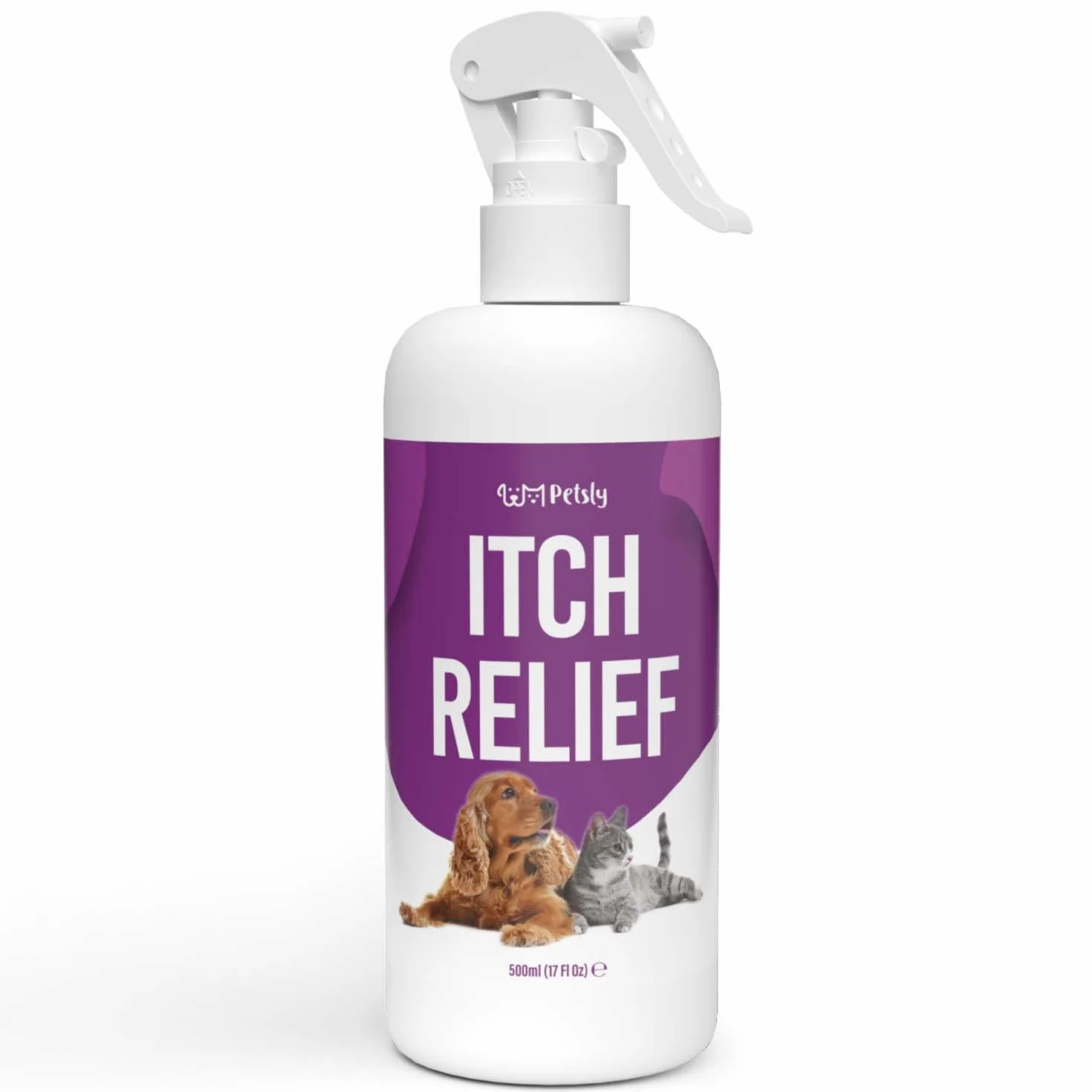 Petsly Anti Itch Spray pielęgnacyjny dla psów i kotów na swędzącą skórę zwierząt - odżywczy aloes jako środek przeciw swędzeniu u kotów, łagodzi swędzenie u psów, spray dla kotów + psów [500ml].