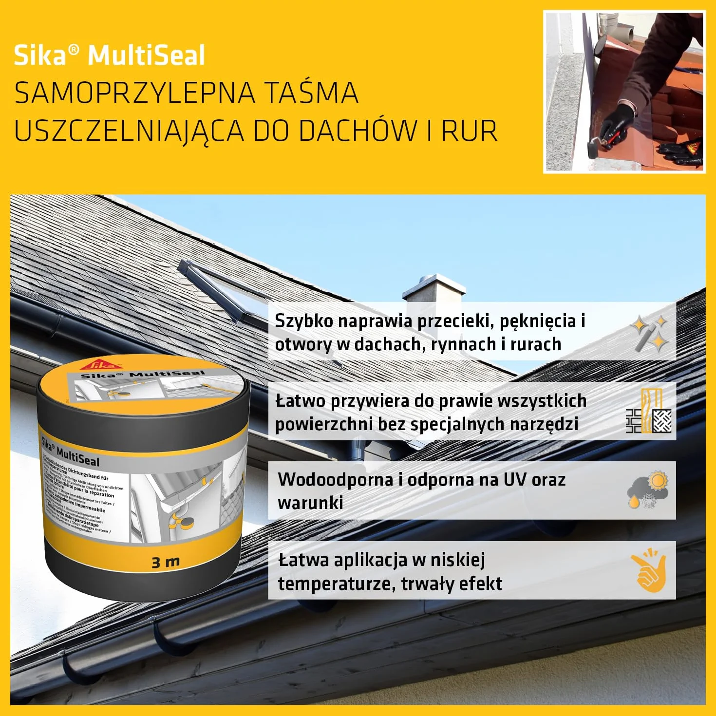 Sika MultiSeal szara taśma uszczelniająca bitumiczna samoprzylepna 3 m x 100 mm odporna na UV