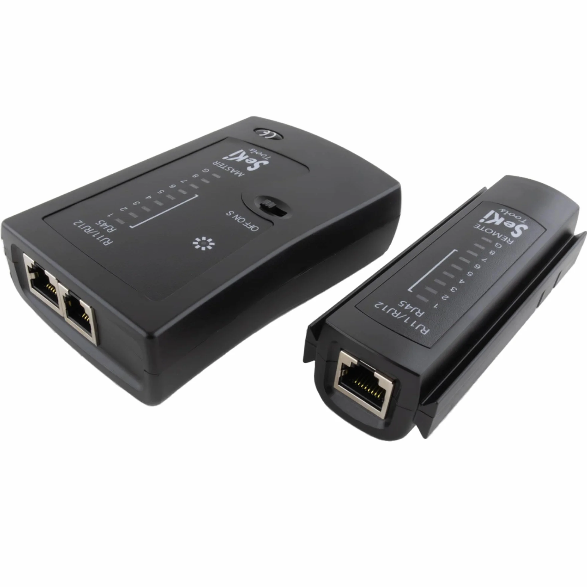 SeKi Tester sieci do RJ11, RJ12, RJ45, kabel neodymowy, ISDN LAN, kabel krosowy, tester przewodów, tester kabli, czarny do testowania i sprawdzania sieci LAN i kabli krosowych