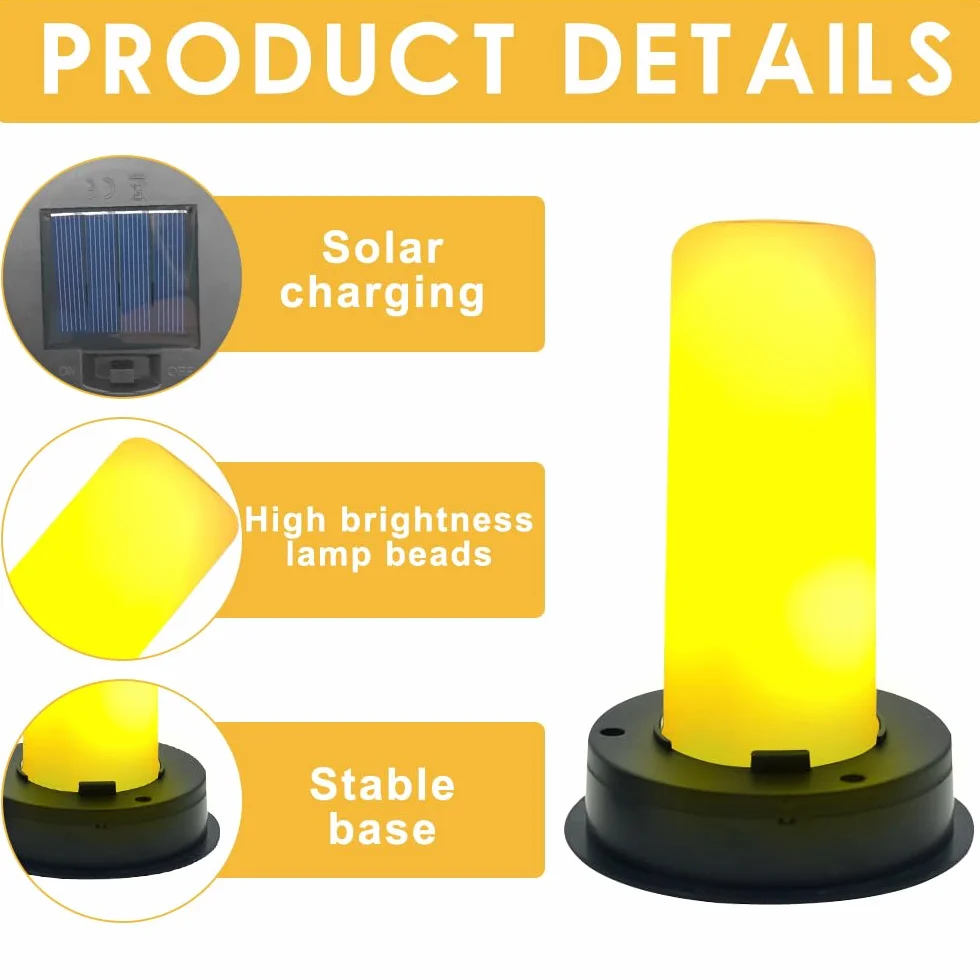 Żarówka solarna, 2 sztuki żarówek solarnych do użytku na zewnątrz, części zamienne, lampa płomieniowa, wodoszczelna lampa solarna, zamiennik modułu solarnego do oświetlenia ogrodu, na taras