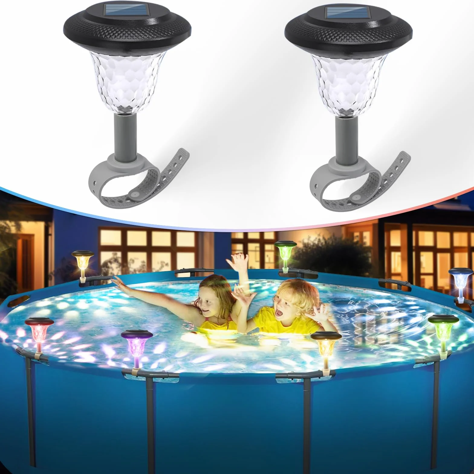 BITIWEND 2PCS Oświetlenie basenu LED 8H RGB/ciepłe białe światło IP65 wodoodporne oświetlenie nocne basenu oświetlenie stawu słonecznego do basenu ogrodowego, basenu naziemnego, basenu pływackiego