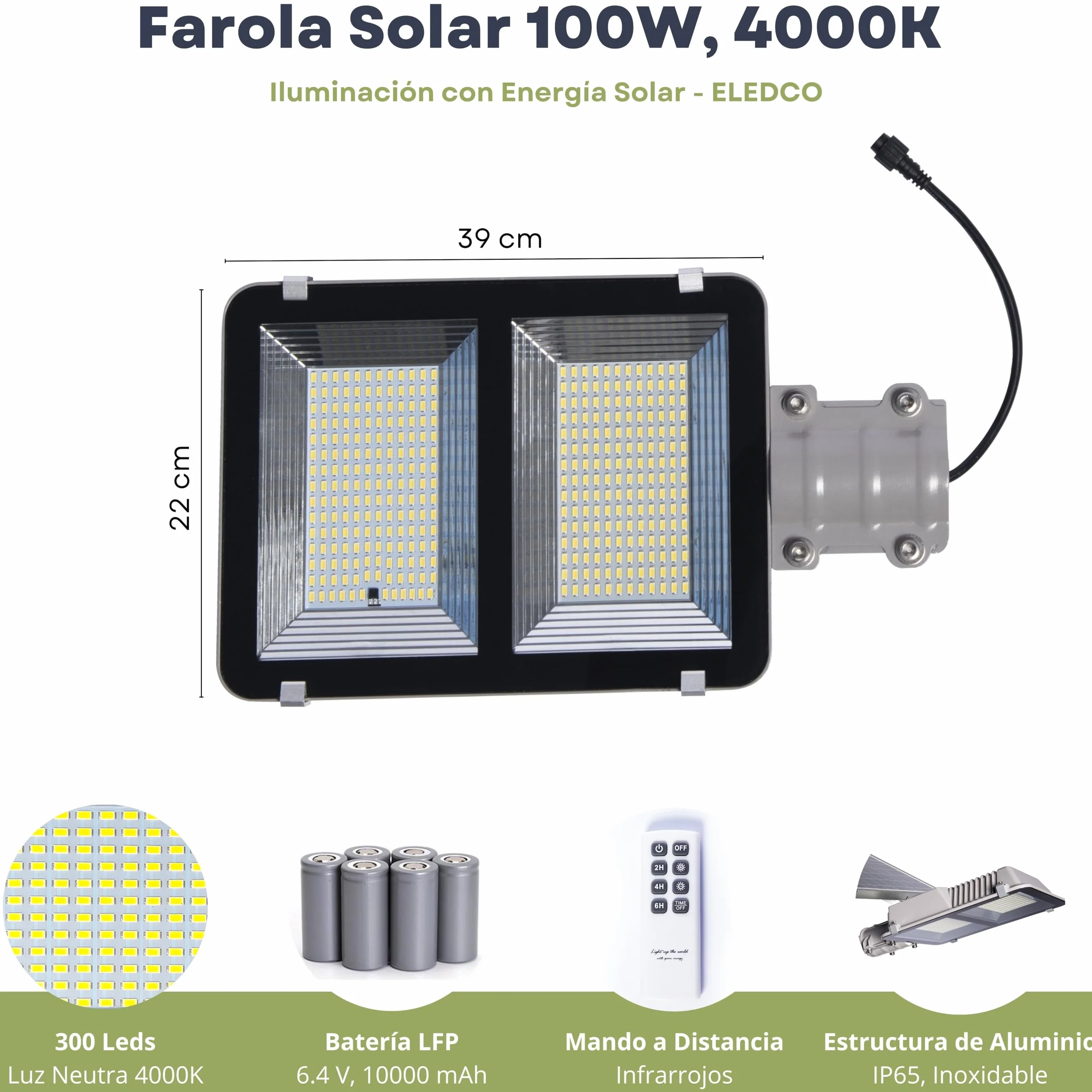 Lampa słoneczna 100W, reflektor LED, regulowany panel słoneczny, pilot zdalnego sterowania, czujnik ruchu
