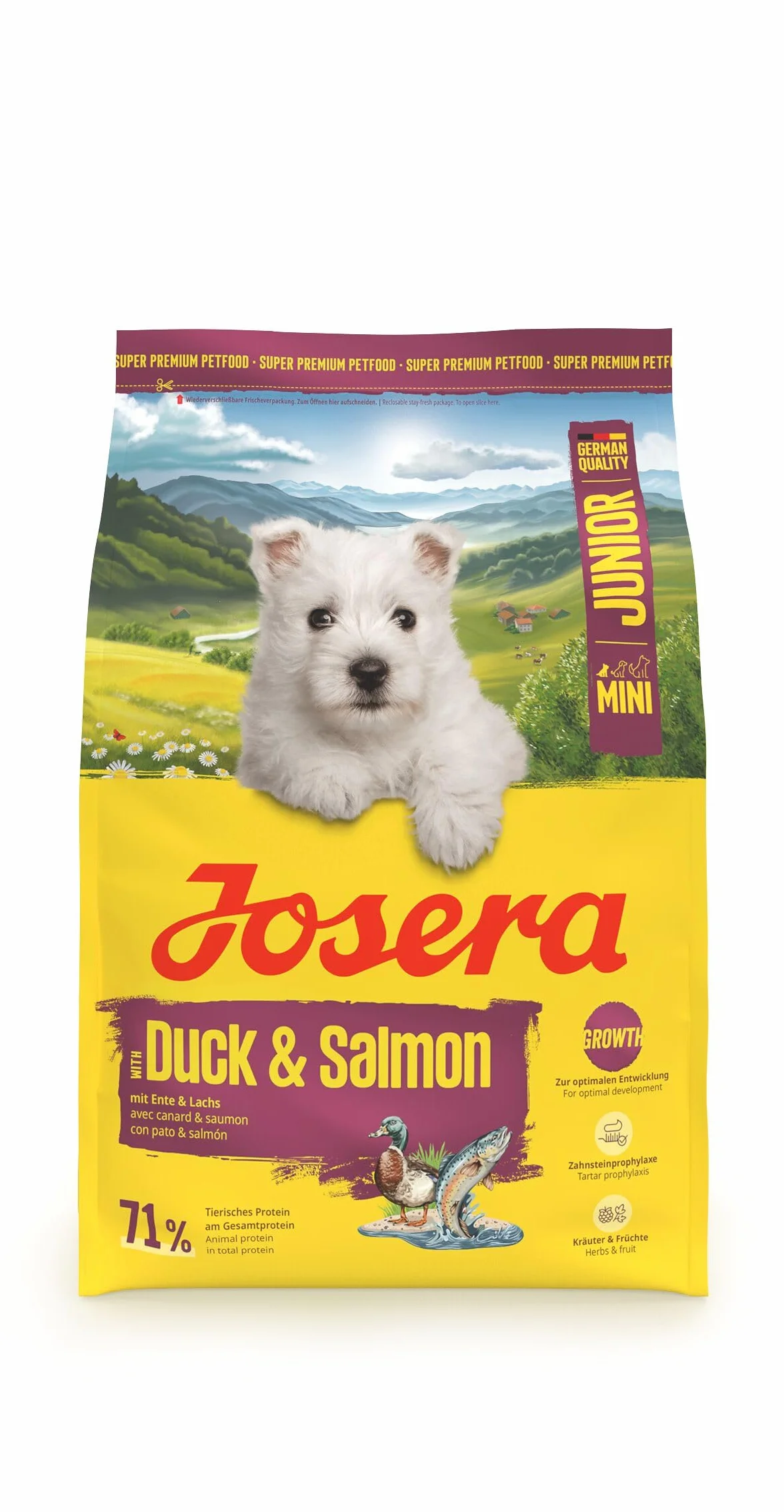 JOSERA Mini Junior kaczka i łosoś (1 x 3 kg) | sucha karma premium dla rosnących psów do 10 kg od 6. tygodnia | karma dla szczeniaków dla optymalnego rozwoju | małe krokiety | bezglutenowa | 1