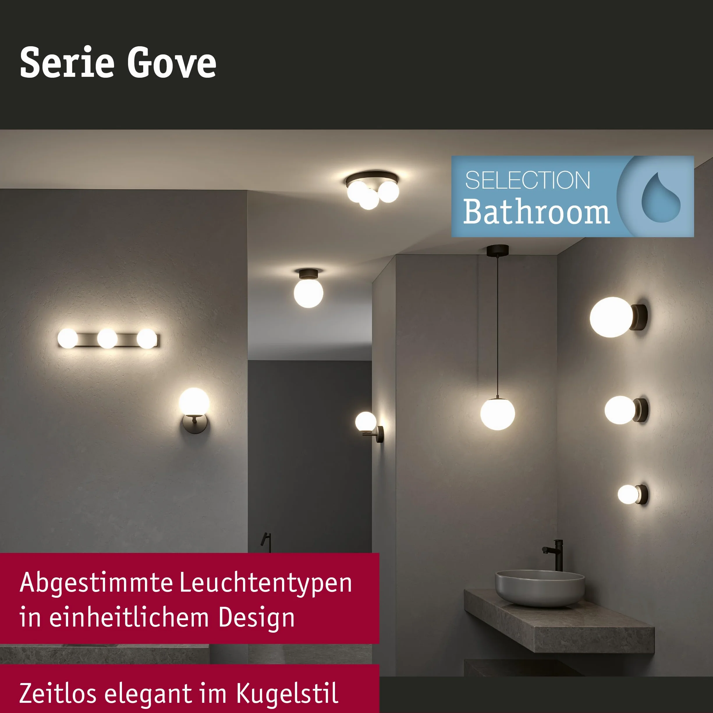 Paulmann 71074 LED oprawa naścienna Selection Bathroom Gove IP44 3000K 400lm 230V 5W czarny matowy, satynowy, oprawa łazienkowa