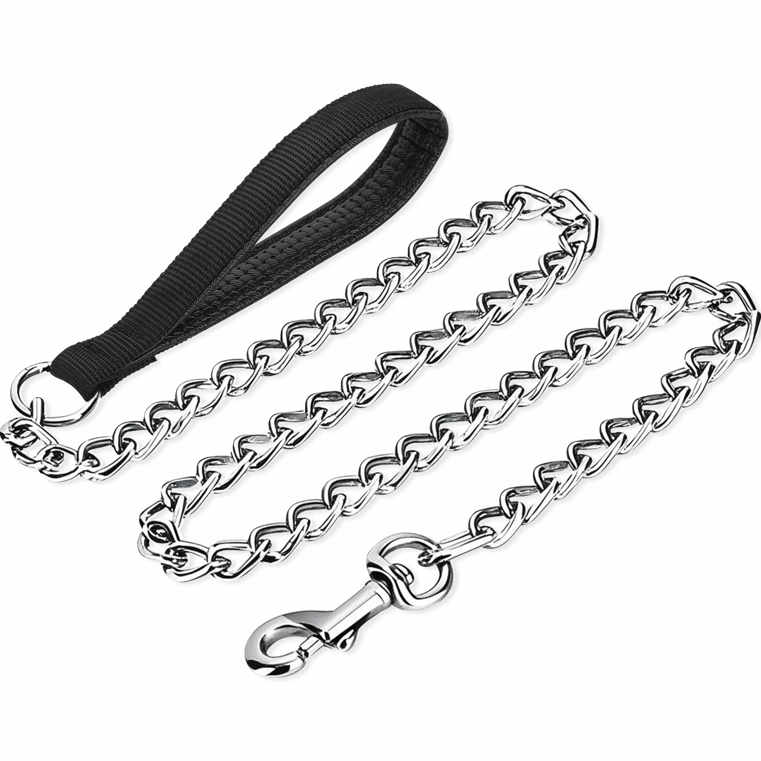 PETTOM Smycze łańcuchowe dla psów, mocny nylonowy wyściełany uchwyt, 1,2 m, wytrzymałe, odporne na żucie, metalowe smycze dla psów, dla małych, średnich i dużych psów, czarne, rozmiar M