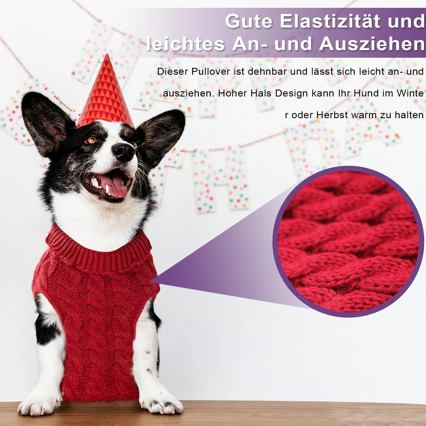 Voarge Sweter dla psa do robienia na drutach, sweter z dzianiny ciepły sweter, odzież zimowa dla psów, rozmiar buldog francuski, Chihuahua jamnik (czerwony, M)