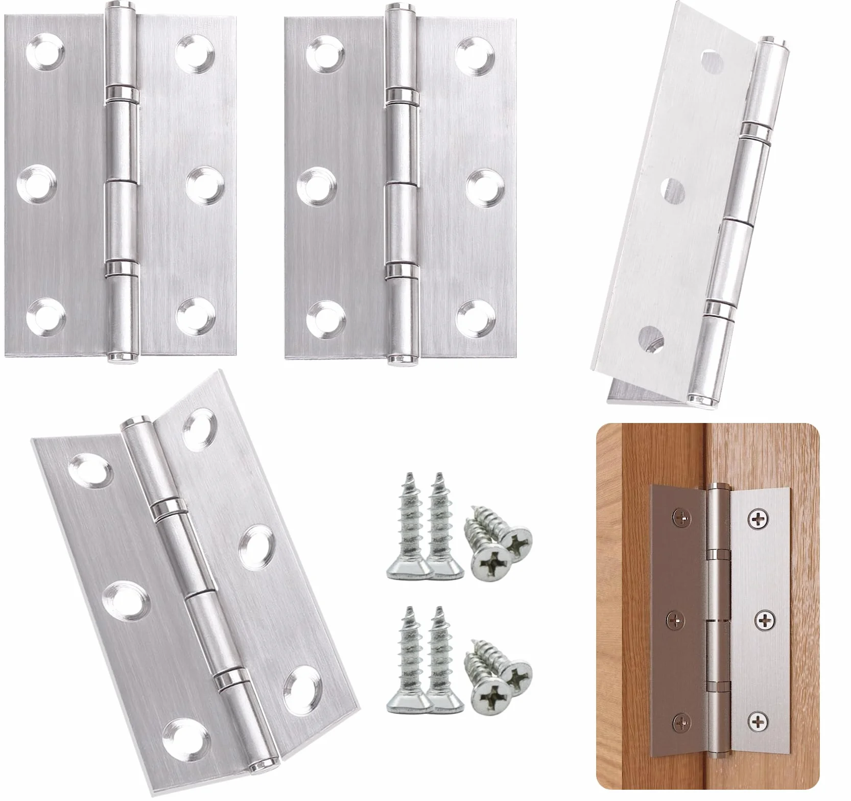Anstore 4 zawiasy ze stali nierdzewnej, składane, 75 x 46,8 mm, zawiasy drzwiowe ze stali nierdzewnej, do dużych obciążeń, zawiasy fortepianowe, zawiasy do drzwi, okien, szafek, z 24 śrubami