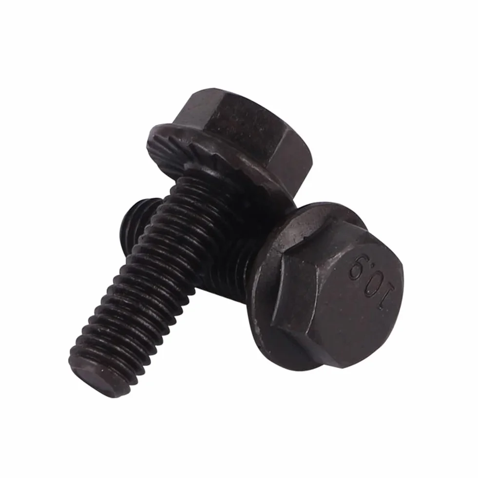 Śruby z łbem sześciokątnym z kołnierzem M10 x 35 mm stal stopowa czarna 2 sztuki