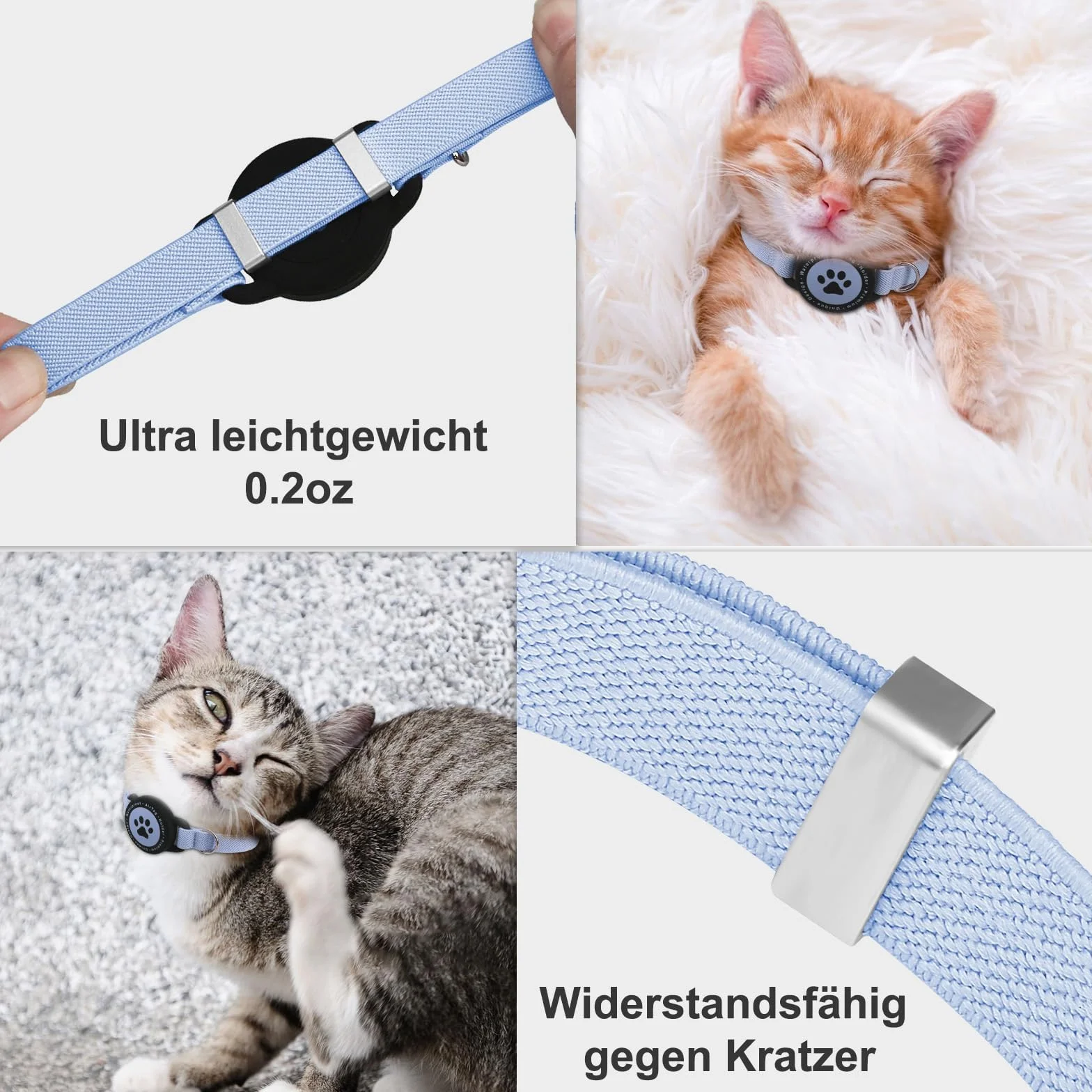 Airtag obroża dla kotów, rozciągliwa obroża dla kota z uchwytem Apple Air Tag, lekka i wygodna, ultra elastyczna obroża dla kotów i szczeniaków GPS [niebieska]