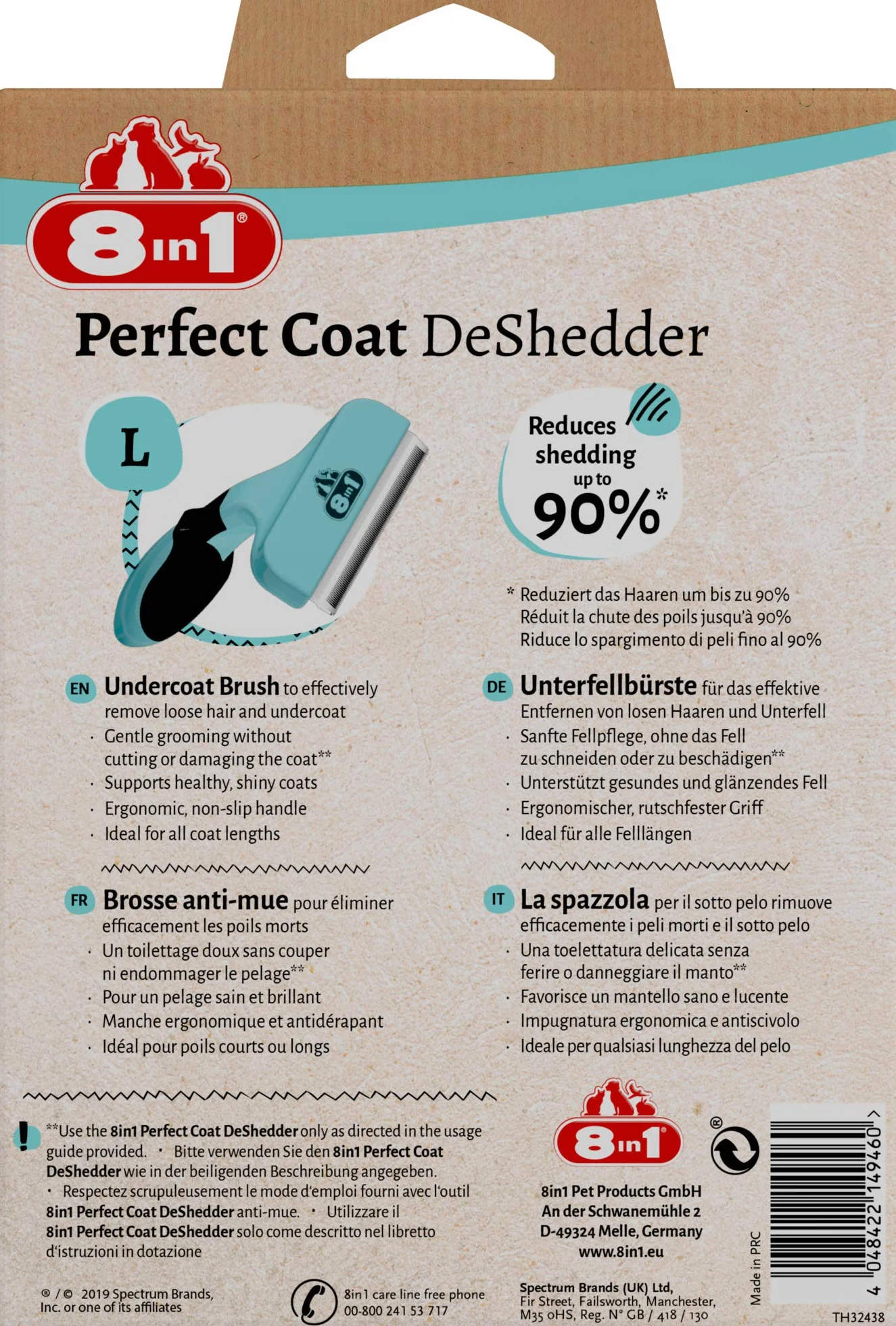 8in1 Coat DeShedder L – szczotka do podszerstka dla dużych psów, odpowiednia do krótkowłosych i długich włosów, szczotka dla psów do usuwania podszerstka