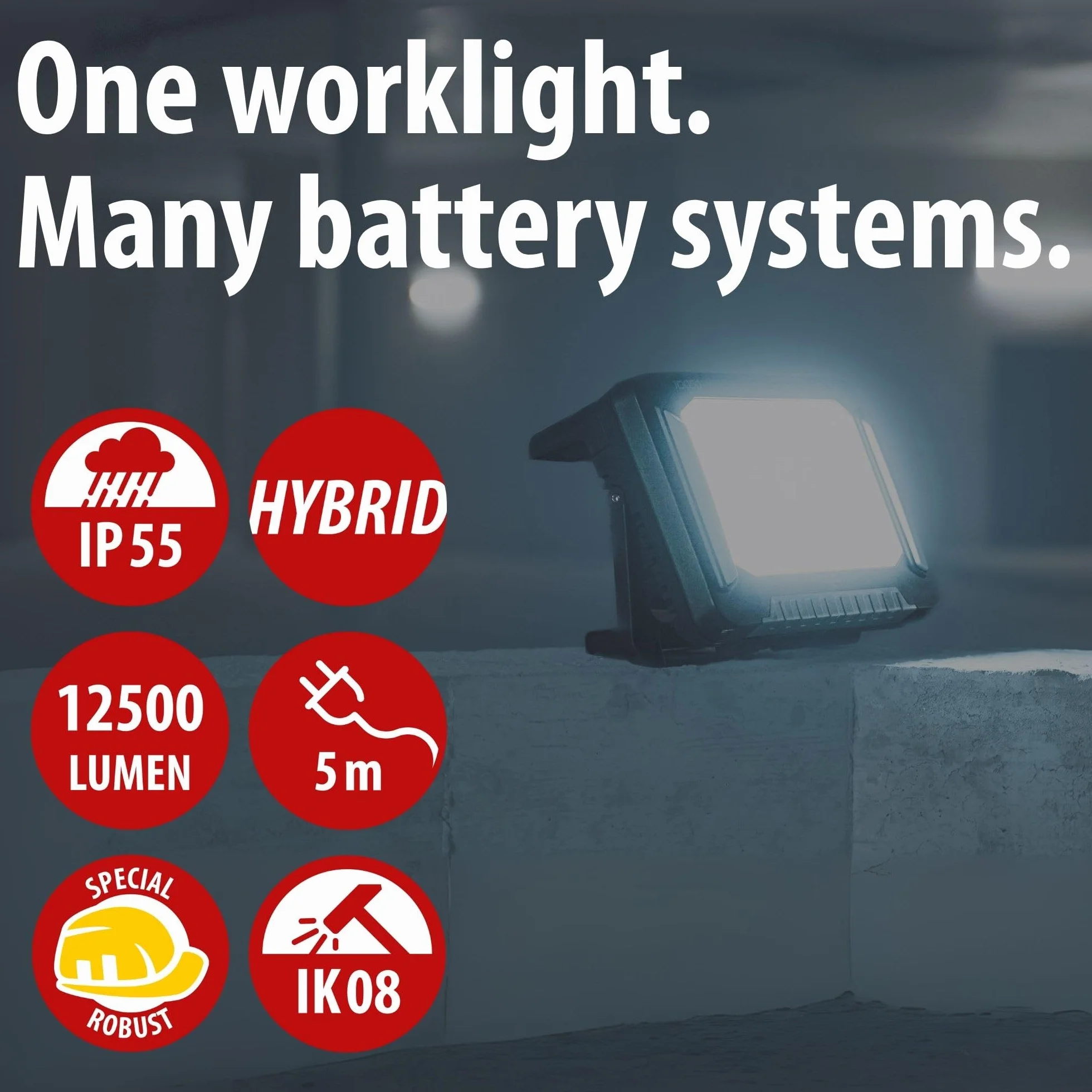 Brennenstuhl Professional Multi Battery LED Hybrydowa Reflektor budowlany 10050 MH 100W 12500lm IP55 18V 5m kabel RN