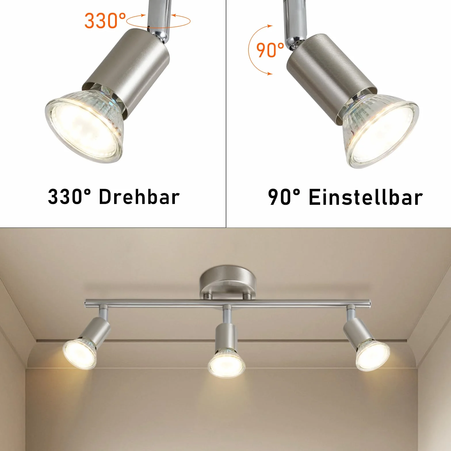 Lampa sufitowa LED 3-płomieniowa GU10 Obrotowa 330° Przemysłowa