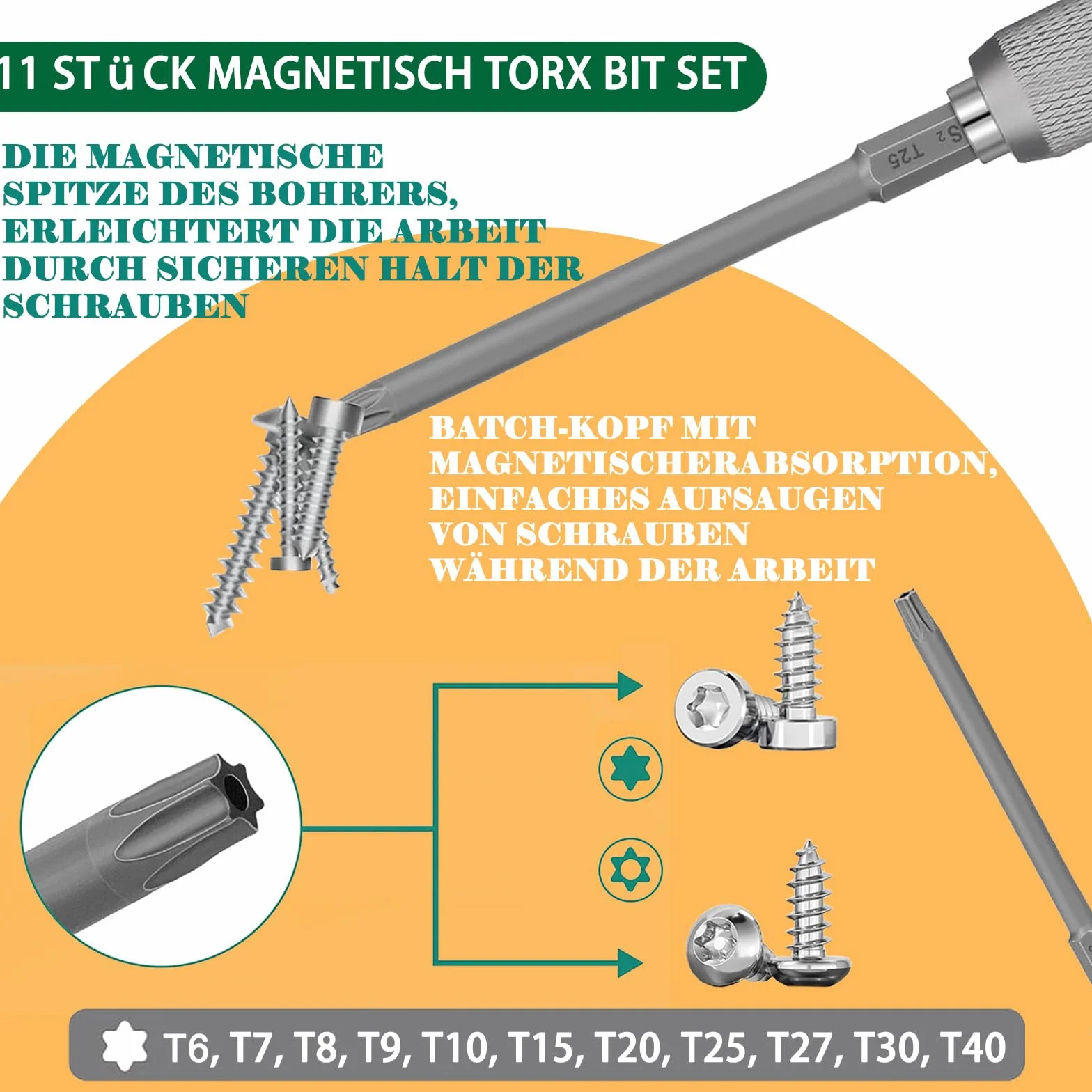13-częściowy zestaw wkrętaków Torx, bit wkrętakowy 1/4 cala (6,35 mm) 100 mm, magnetyczny wkrętak Torx Star z głowicą z otworem, zestaw bitów elektrycznych S2, T6-T40 do wkrętarek akumulatorowych