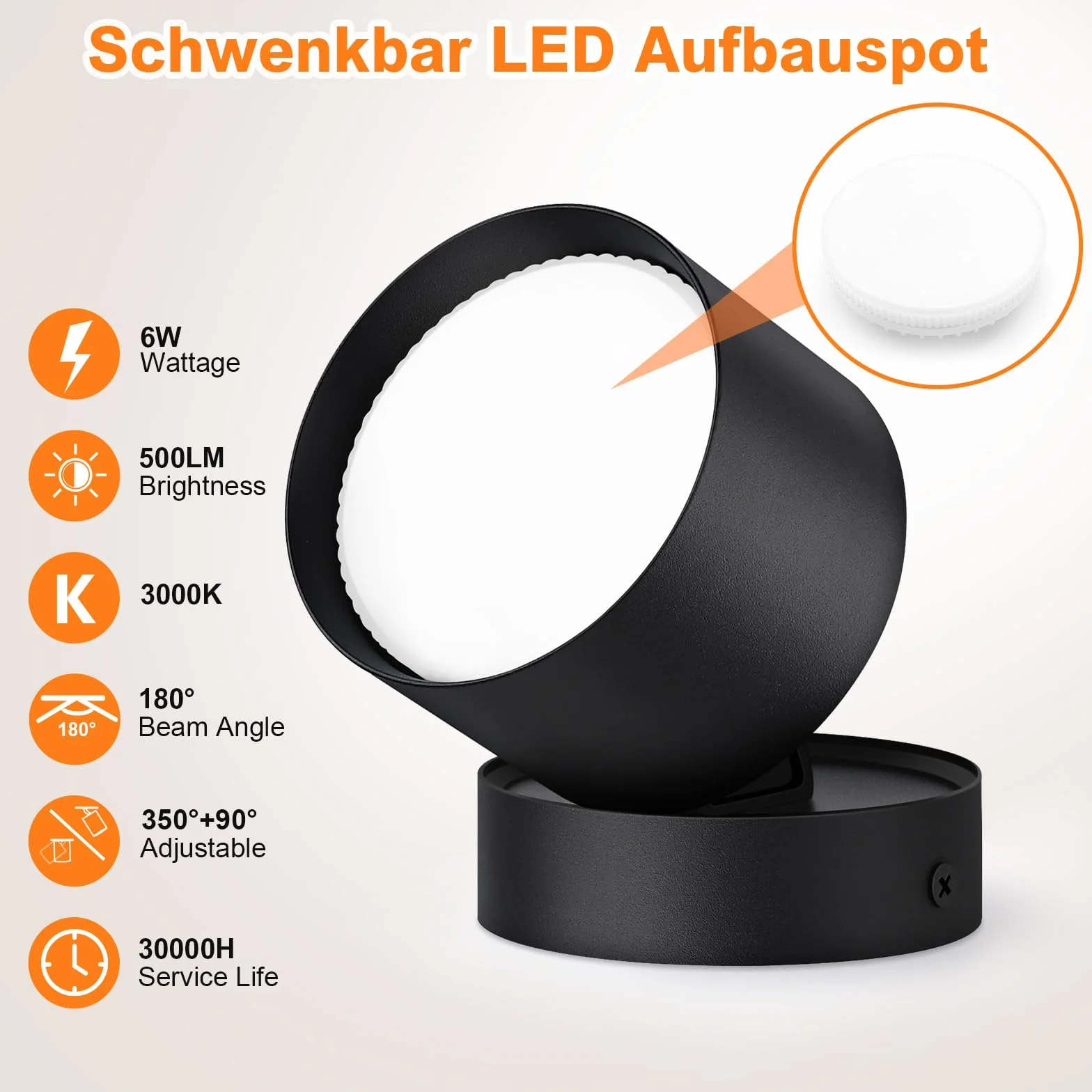 KYOTECH Wystający reflektor led obrotowe i obrotowe Ø84x80mm czarna lampa sufitowa w zestawie 6 W wymienna żarówka GX53 3000K ciepła biel 550 lm reflektor sufitowy LED downlight