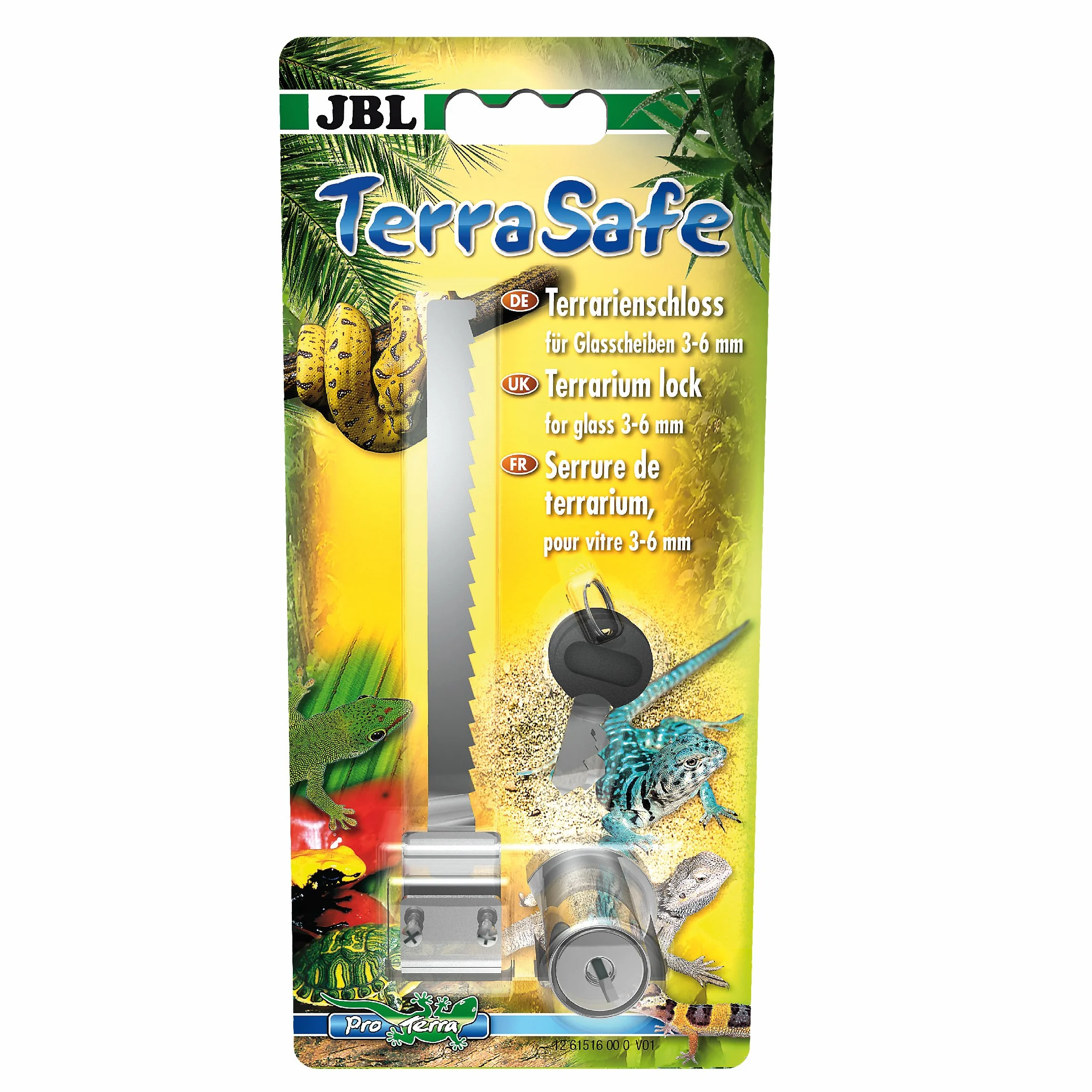 JBL TerraSafe 61516 zamek terrariowy do wszystkich szyb szklanych o grubości 3-6 mm, w zestawie 2 klucze