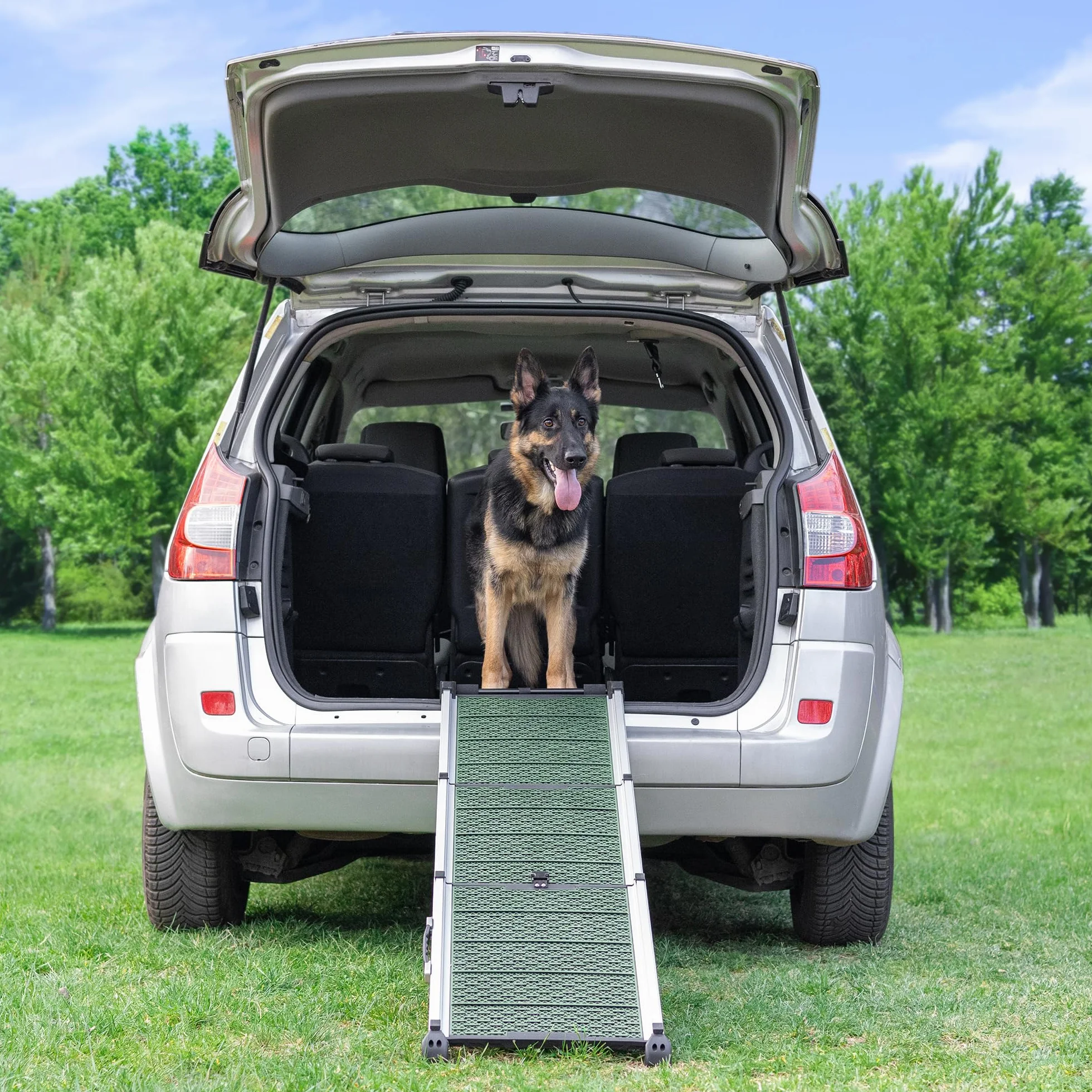 Samochodowa rampa dla psów składana – stabilna i antypoślizgowa drabina dla psów do samochodu i SUV-a, obciążenie do 90 kg, teleskopowa, aluminiowa rampa dla dużych psów, odblaskowe boki, schody dla