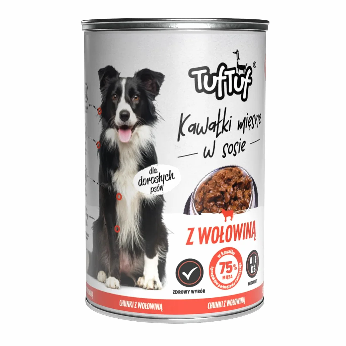 TufTuf, Mokra Karma dla Psa, Mix Smaków (Drób, Wołowina, Jagnięcina, Dziczyzna), 415g x 24 Puszki, Kawałki Mięsne w Sosie, Pełnoporcjowa, dla Psów Dorosłych