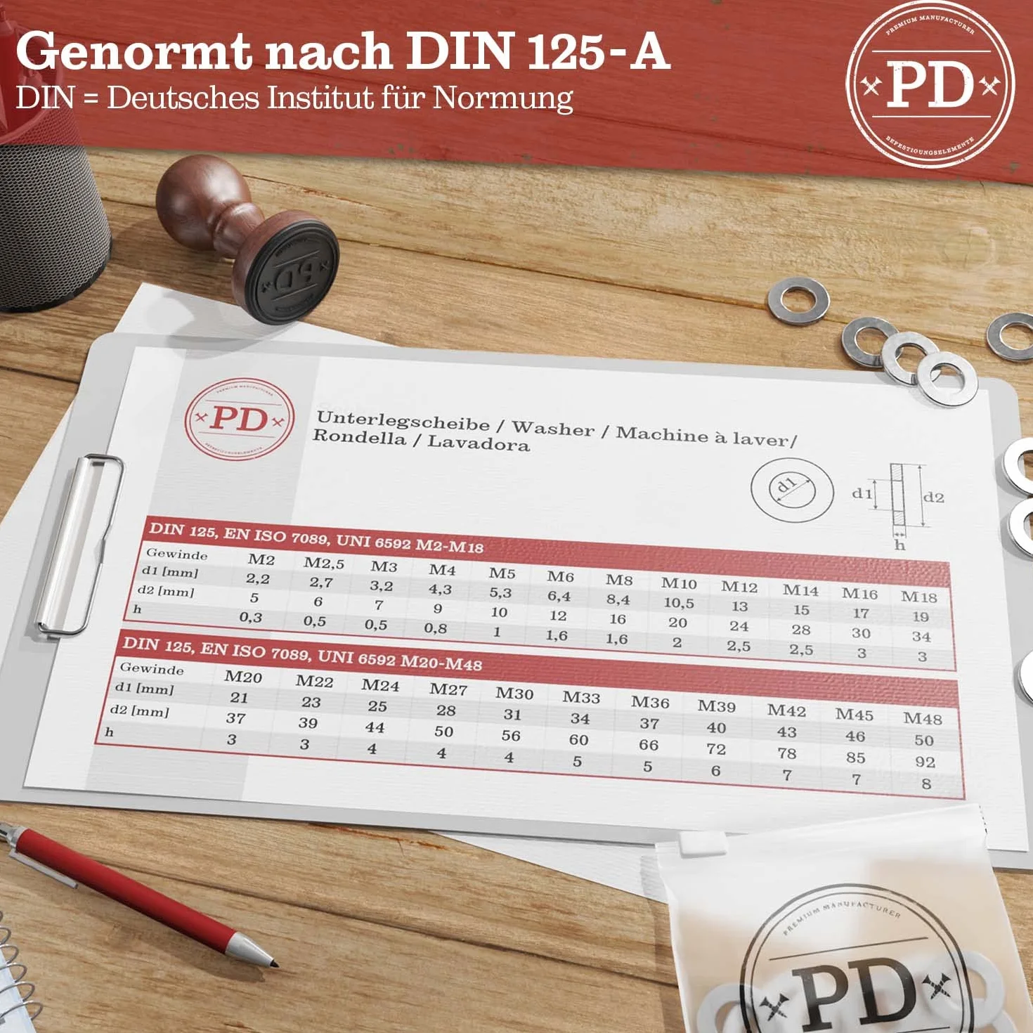 PD® Podkładki z tworzywa sztucznego M12 (DIN 125 kształt A/ISO 7089) | wysokiej jakości podkładki nylonowe PA | tarcze z tworzywa sztucznego poliamidowe o małej średnicy zewnętrznej | 10 sztuk