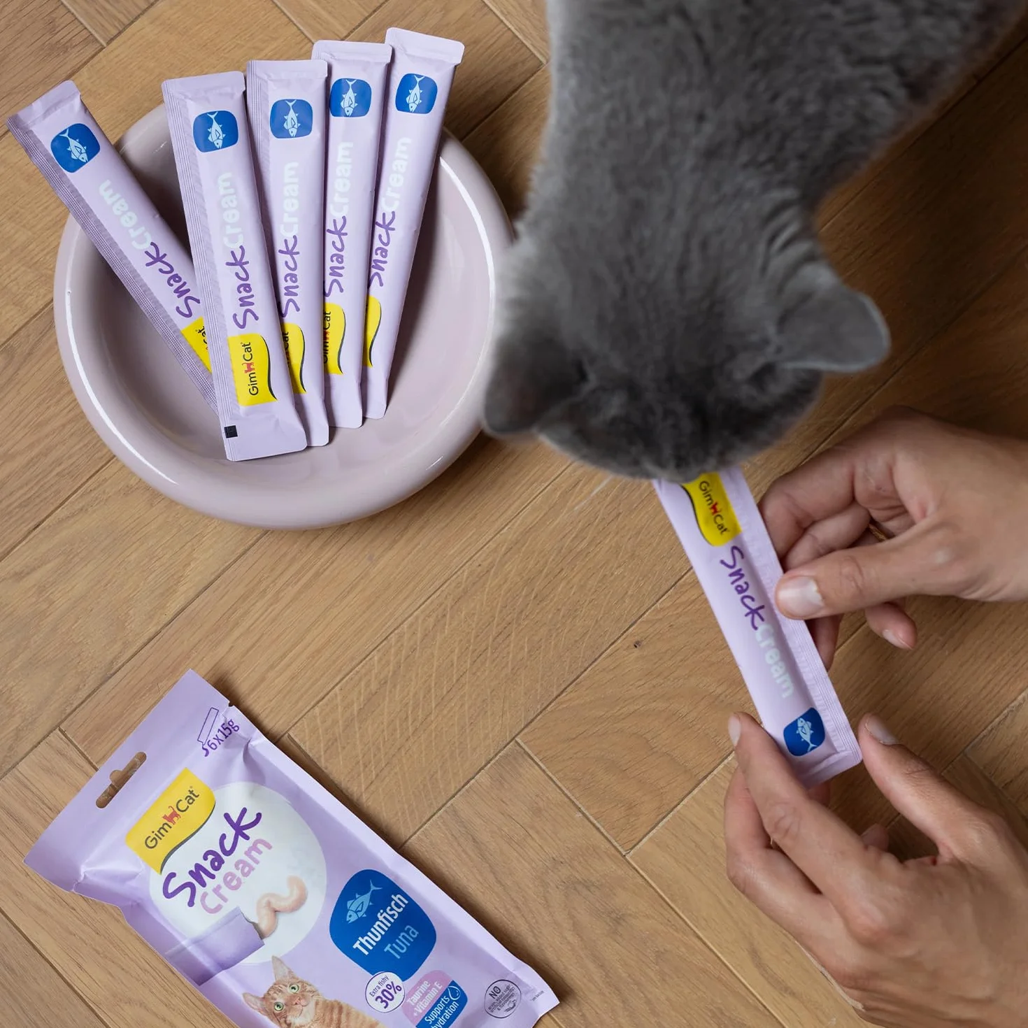 GimCat Snack Cream Tuńczyk – pyszny krem na przekąski dla kotów w praktycznych, pojedynczo zapakowanych porcjach – 6 sztuk (6 x 15 g)