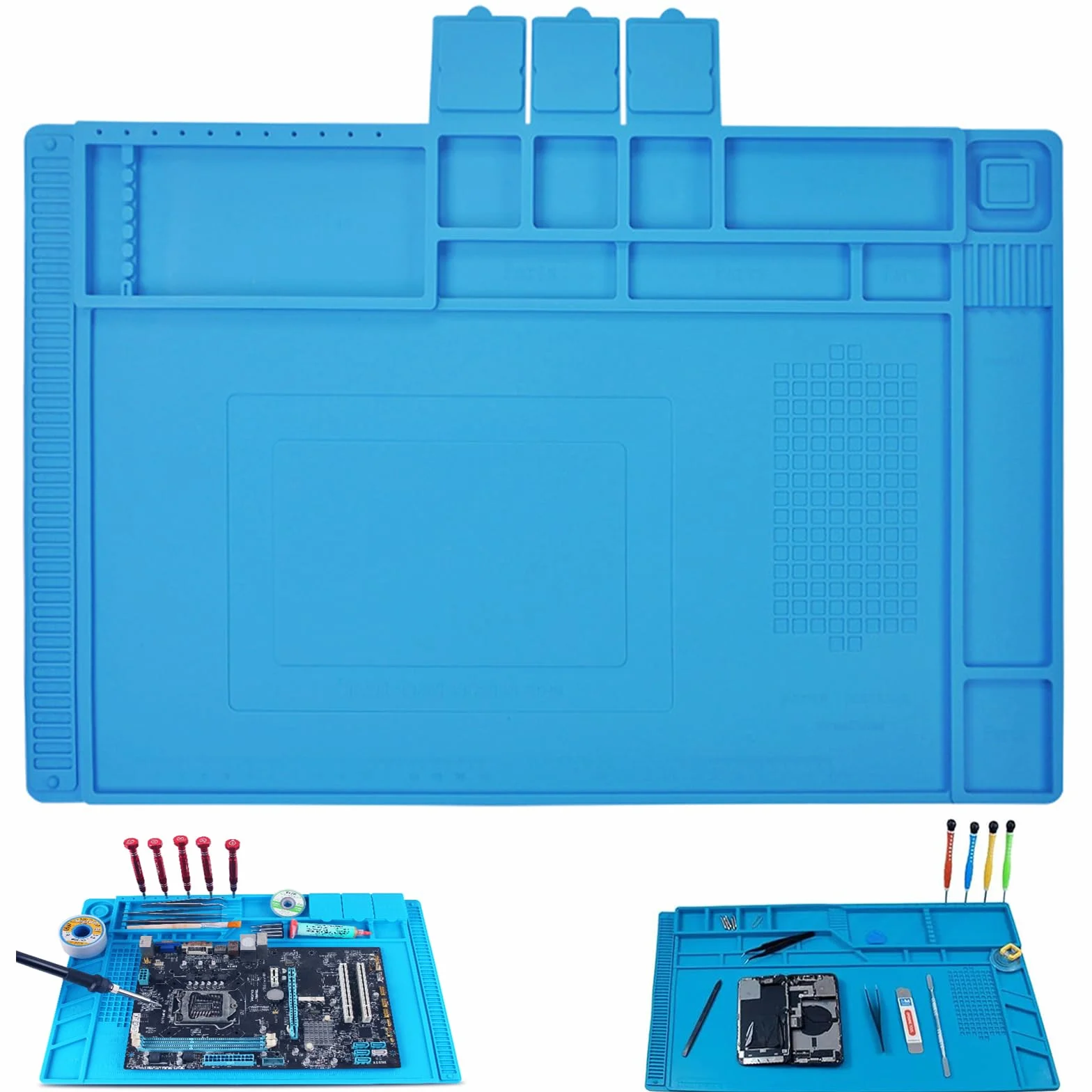 500℃ Żaroodporna Magnetyczna Mata Robocza Silikonowa Mata Lutownicza Silikon - 45 x 30 cm Mata Lutownicza Antystatyczna Mata Naprawcza Soldering Mat - do lutownic pistoletowych, elektroniki