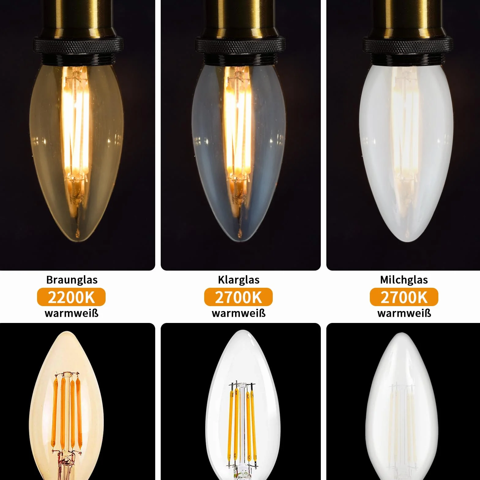E14 żarówka LED z filamentem, ciepła biel 2700 K, przezroczyste szkło, 720 lm, 6 W (= 55 W), żarówka w stylu retro, bez możliwości ściemniania, do żyrandoli i dekoracji, 4 sztuki w opakowaniu
